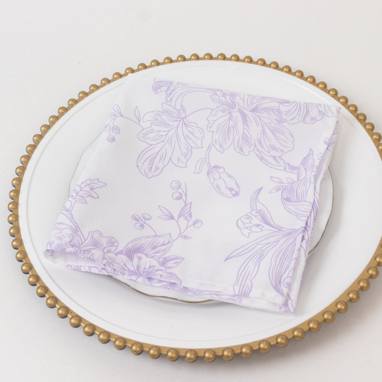 5-Pack French Toile Polyester Cloth Napkins â€“ 17"x17" Lavender Lilac and White Reusable Table Napkins in Floral Design for Events & Dining