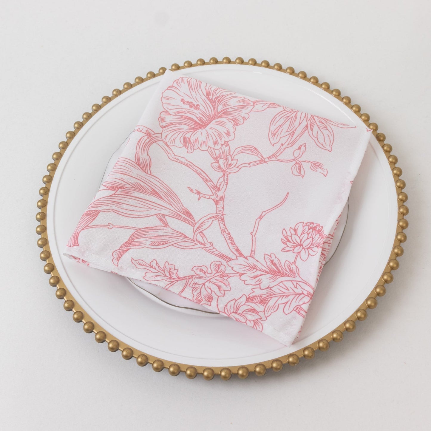 5-Pack French Toile Polyester Cloth Napkins â€“ 17"x17" Pink and White Reusable Table Napkins in Floral Design for Events & Dining