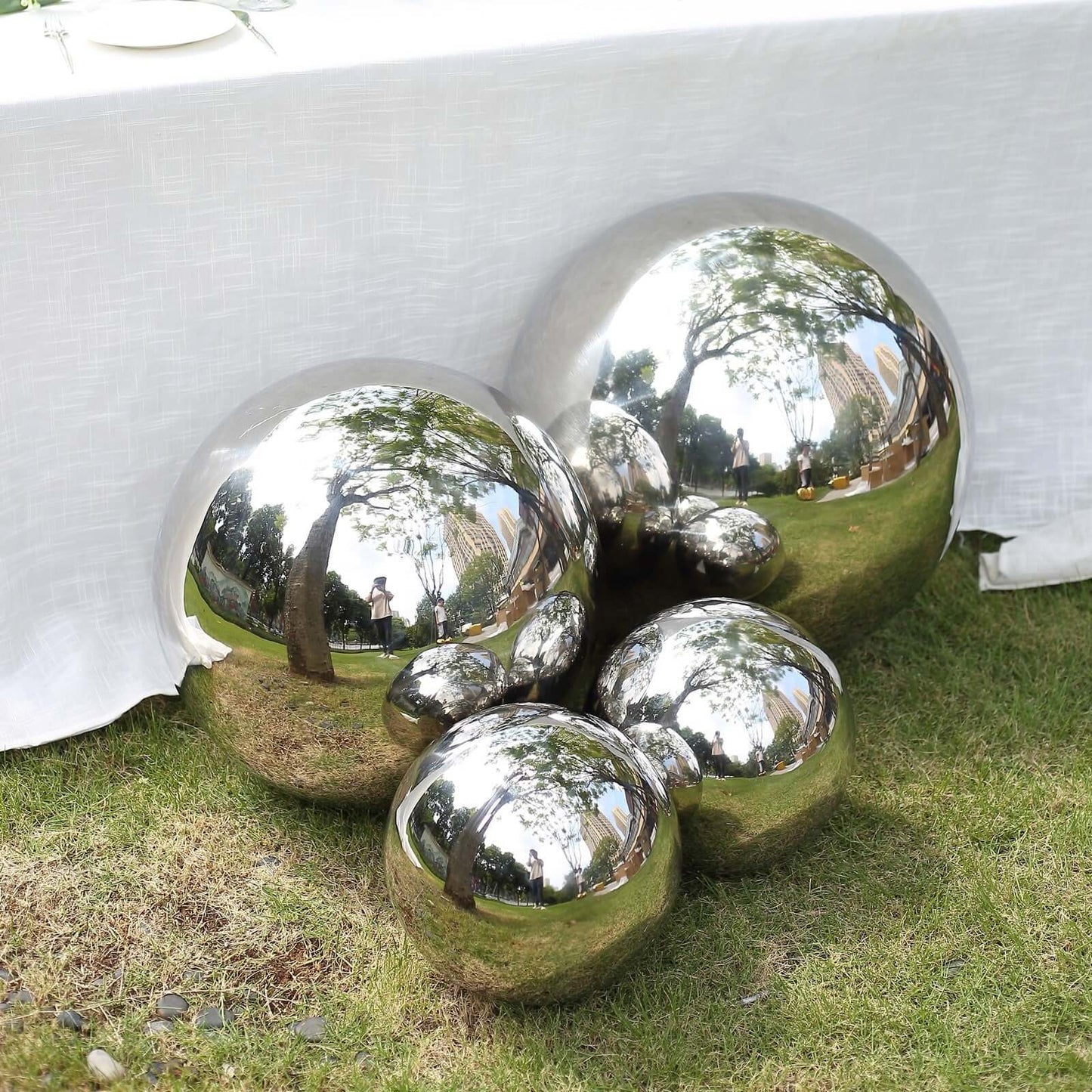 Gazing Globe Mirror Ball Reflective Hollow Stainless Steel Silver Sphere - Decorative Garden Display Piece 16"