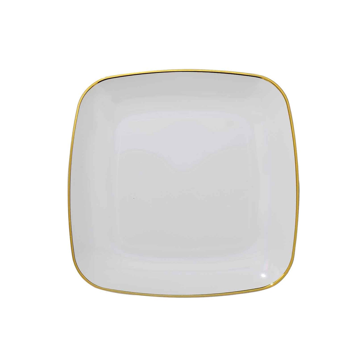 10-Pack Plastic 7" Square Dessert Plates in White with Gold Rim - Classy Disposable Appetizer Salad Plates for Weddings & Special Events