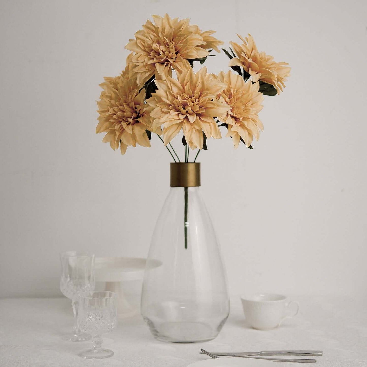 2 Bouquets 20" Champagne Artificial Silk Dahlia Flower Spray Bushes