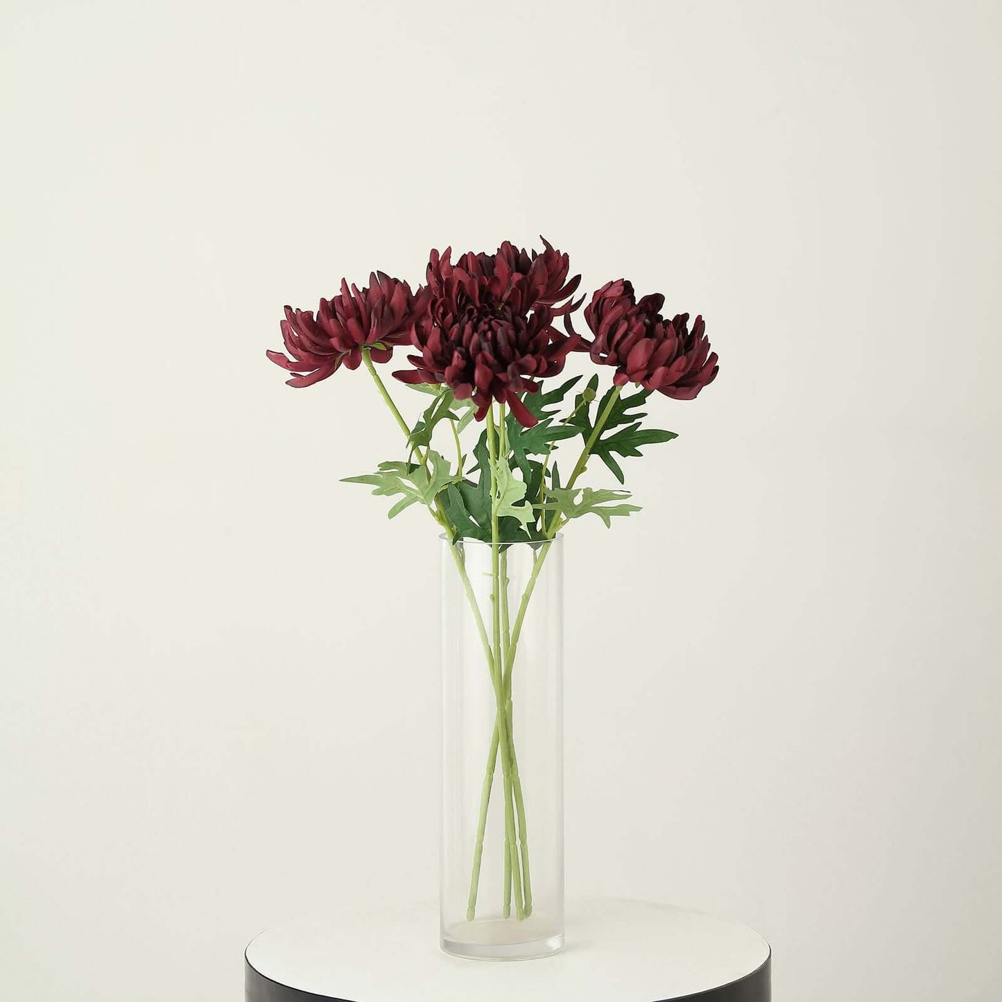 3 Stems Burgundy 27" Artificial Silk Chrysanthemum Bouquet Flowers, Large Faux Mum Branches