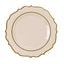 10-Pack Plastic 10" Round Dinner Plates in Taupe with Gold Scalloped Rim - Disposable Party Plates