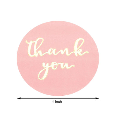 500Pcs 1" Thank You Gold Foil Text On Pink Stickers Roll DÃ©cor, Labels and Seals For DIY Envelope - Round