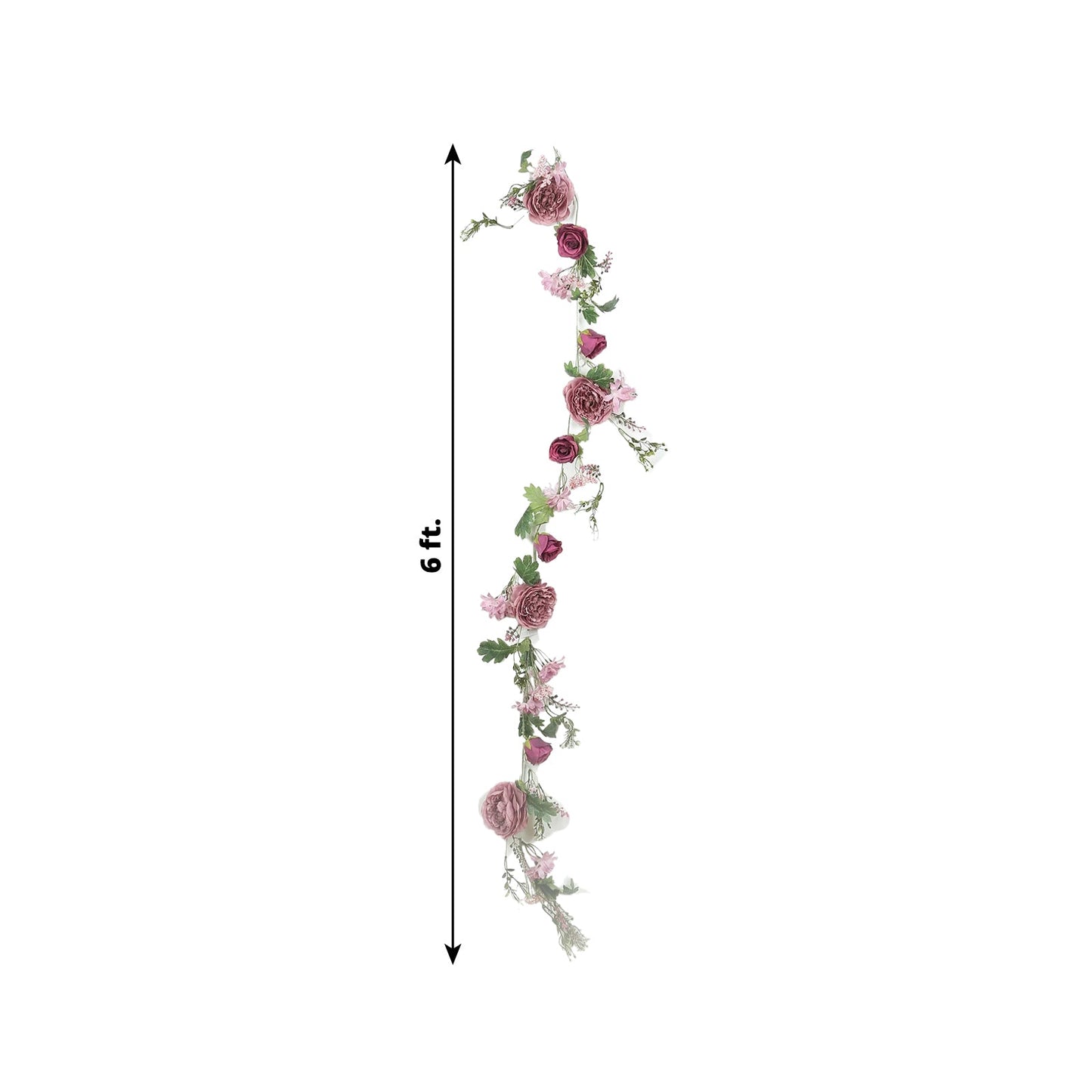 6ft Dusty Rose Silk Rose Peony Flower Garland, Mixed Floral Greenery Garland Artificial Hanging Vine