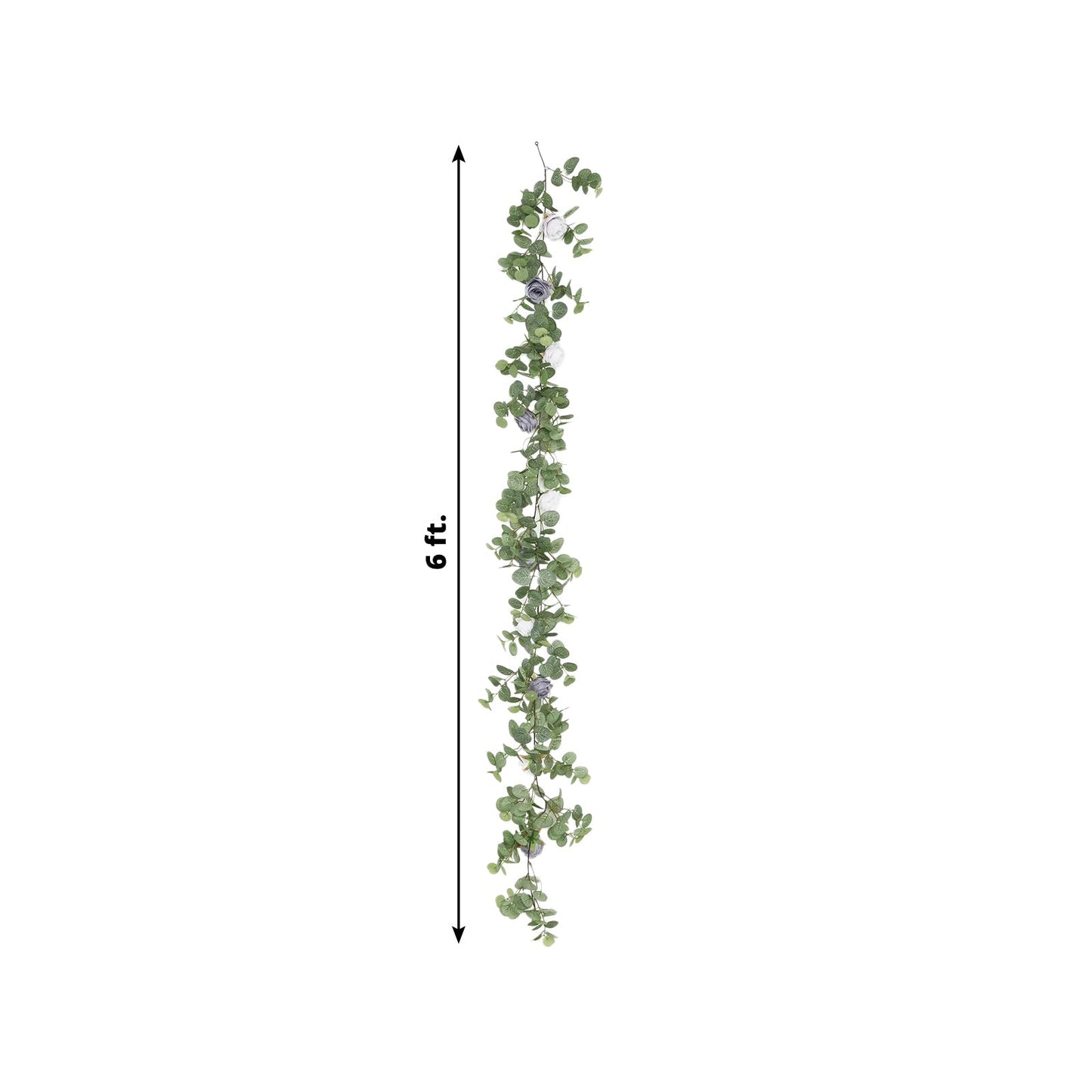 6ft Artificial Eucalyptus Garland with Lavender Lilac/Purple Silk Roses â€“ Faux Greenery Vine