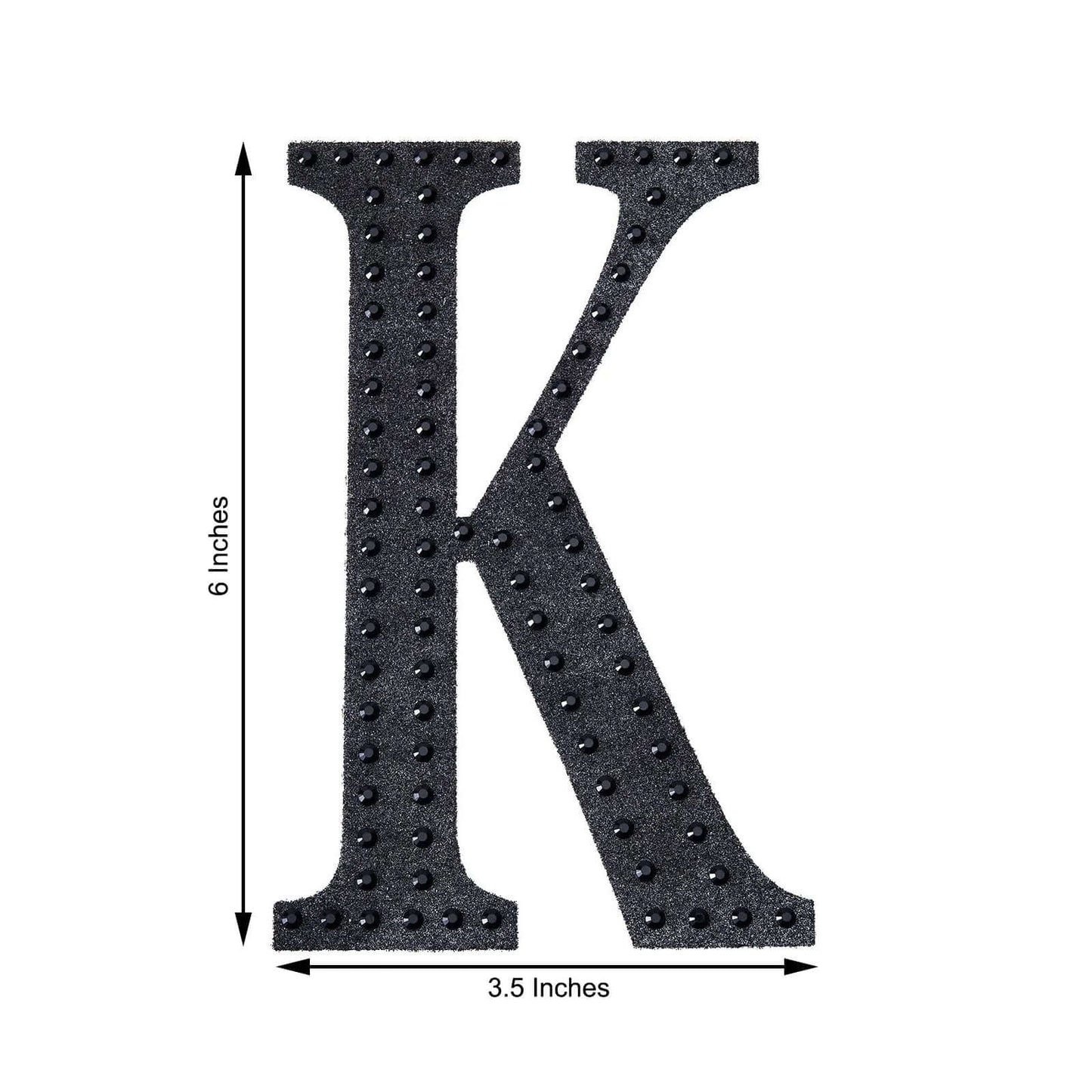 Decorative Rhinestone Alphabet "K" Letter Stickers, Glitter Adhesive Craft Letters Black DIY Sparkle Embellishments 6"