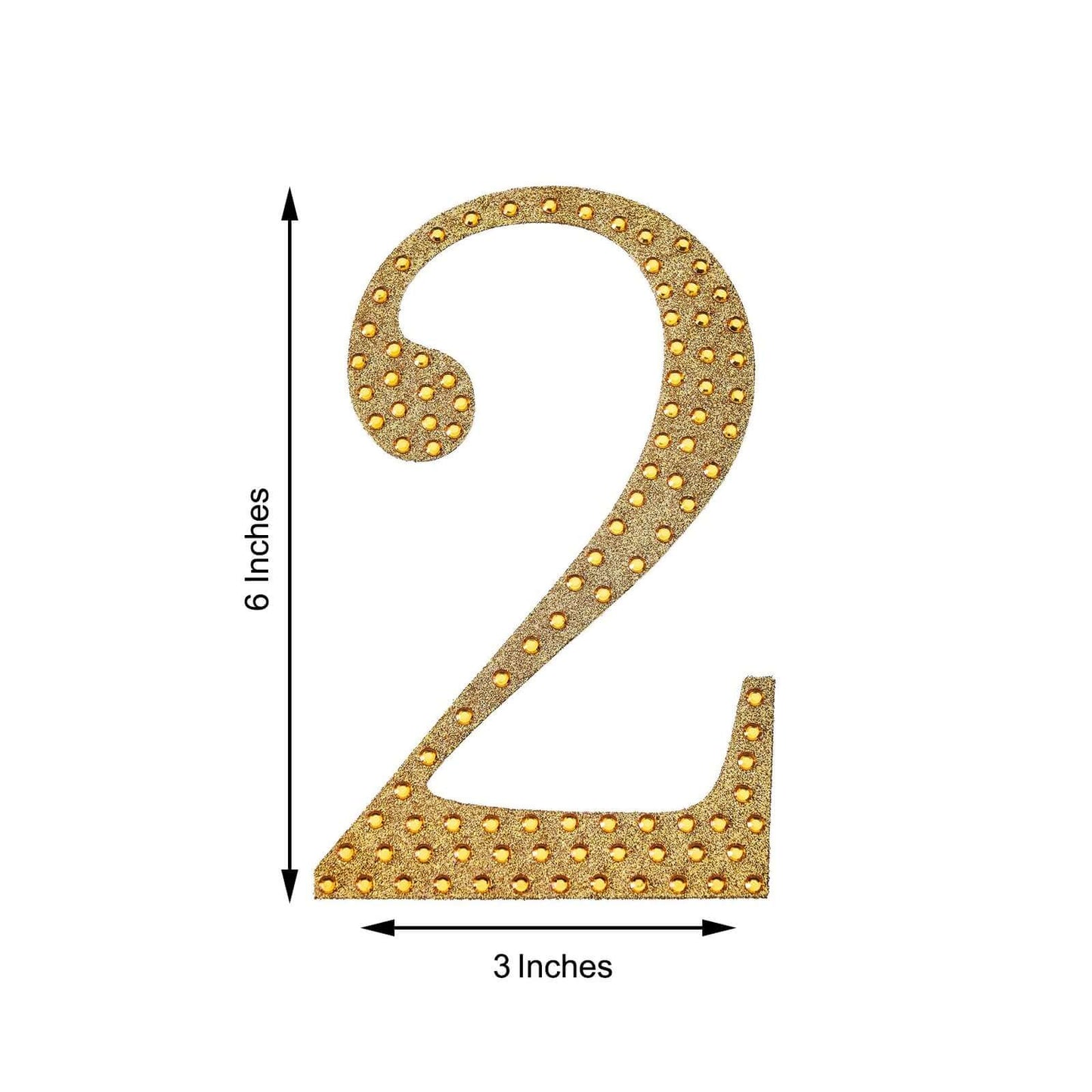 Decorative Rhinestone Number "2" Stickers, Glitter Adhesive Craft Numbers Gold DIY Sparkle Embellishments 6"