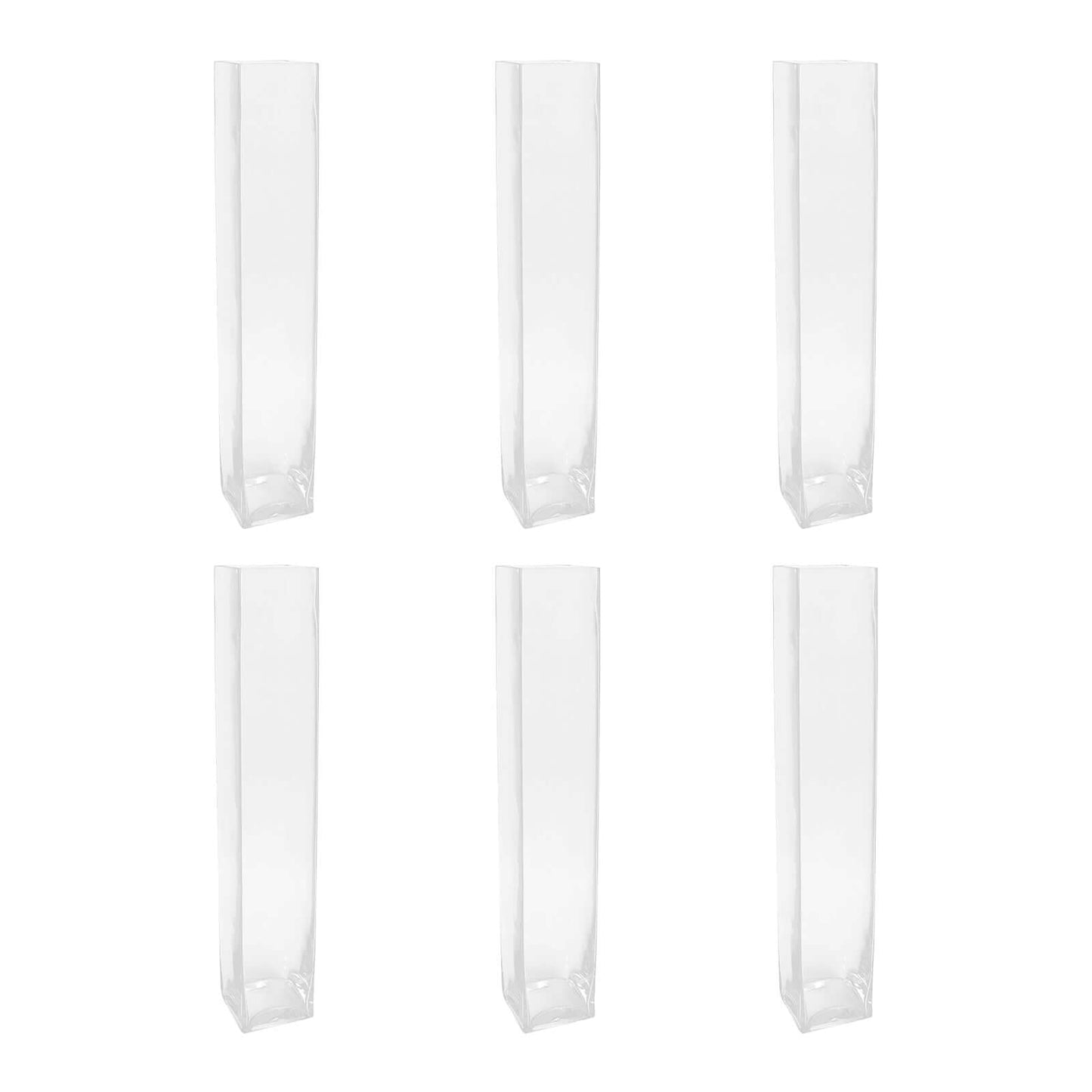 6-Pack Glass Cylinder Vases Square Clear - Durable Heavy Duty Floral Centerpieces for Weddings 24"