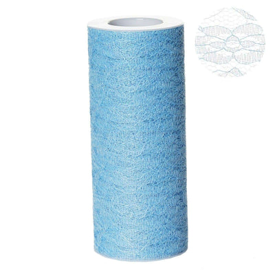 6"X10 Yards Serenity Blue Floral Lace Shimmer Glitter Tulle Fabric Bolt