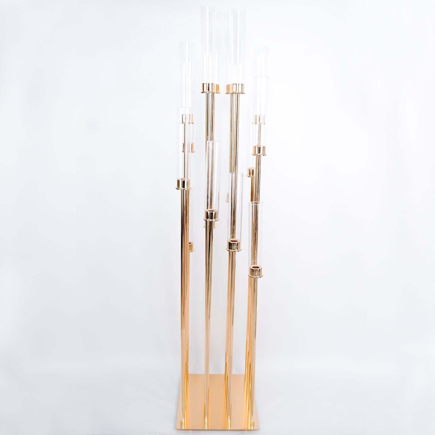 16-Arm Cluster Taper Candle Holder Gold with Clear Glass Shades - Stunning Large Candle Display for Venues 78"