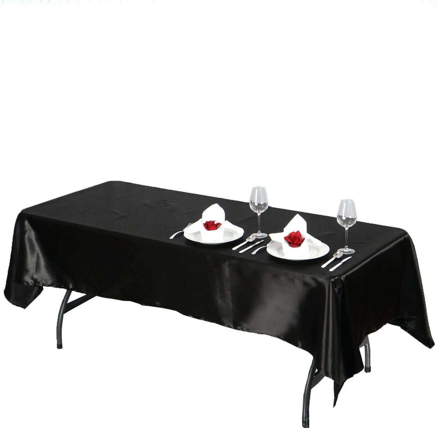 Satin Rectangular 60"x102" Tablecloth Black - Smooth and Lustrous Table Cover