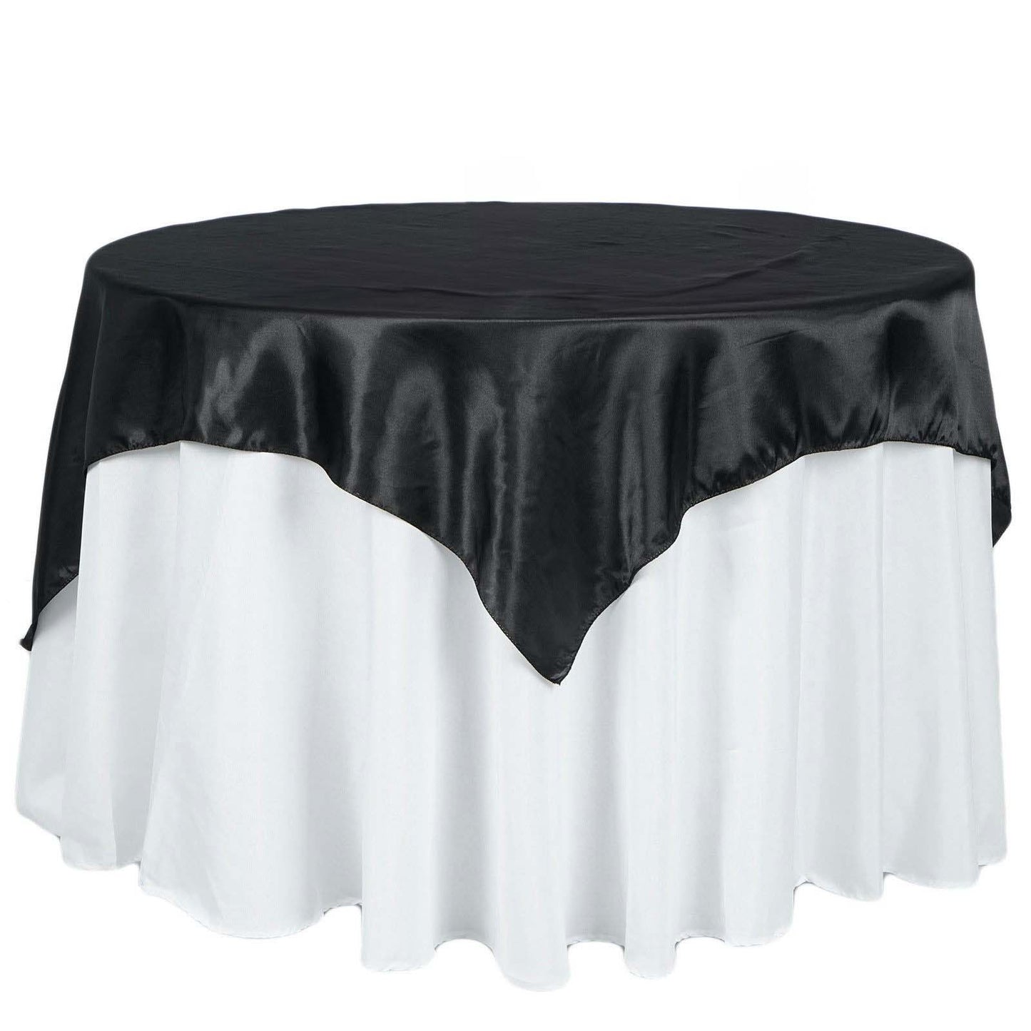 Satin 72"x72" Table Overlay Square Tablecloth Black - Smooth Finish for Luxurious Events