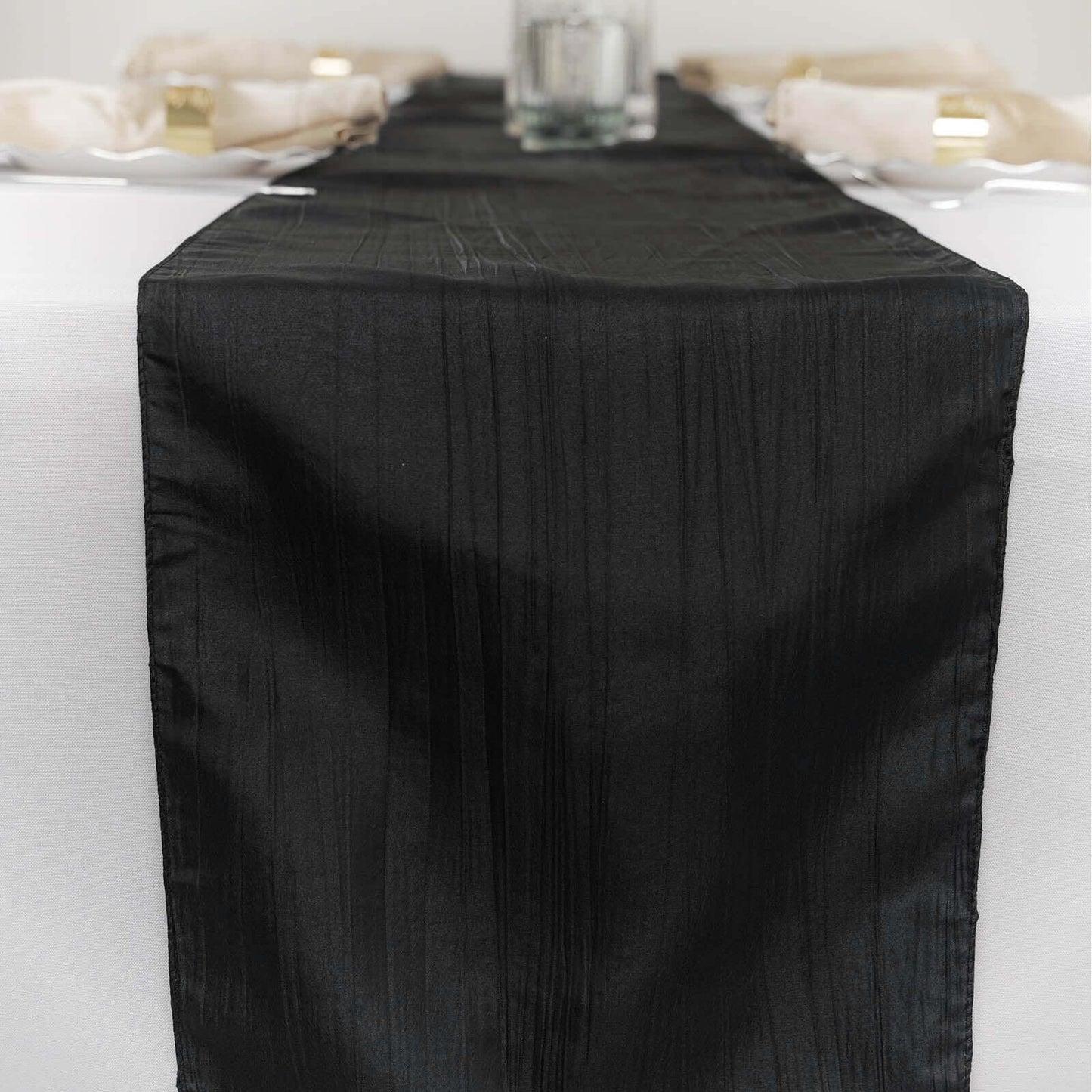 Taffeta 12"x108" Table Runner Black - Accordion Crinkle Design