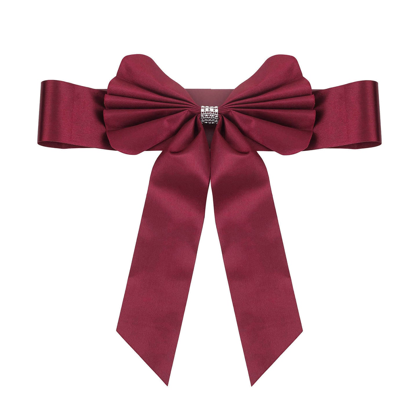 5 Pack Satin Faux Leather Chair Sashes Burgundy - Durable Double Sided Pre-tied Bow Tie Chair Bands with Diamond Rhinestone Buckles