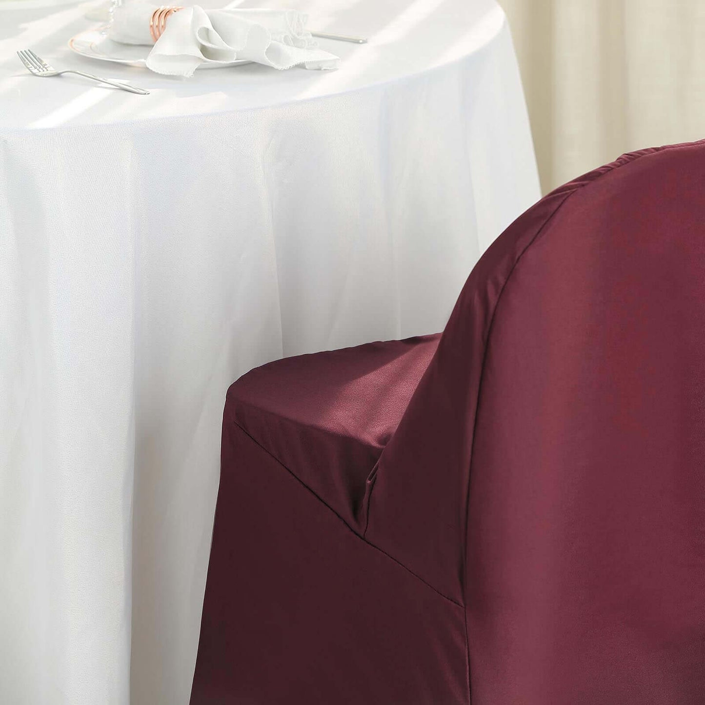 Polyester Slip On Folding Chair Covers Burgundy - Stain-Resistant Reusable Durable Fabric