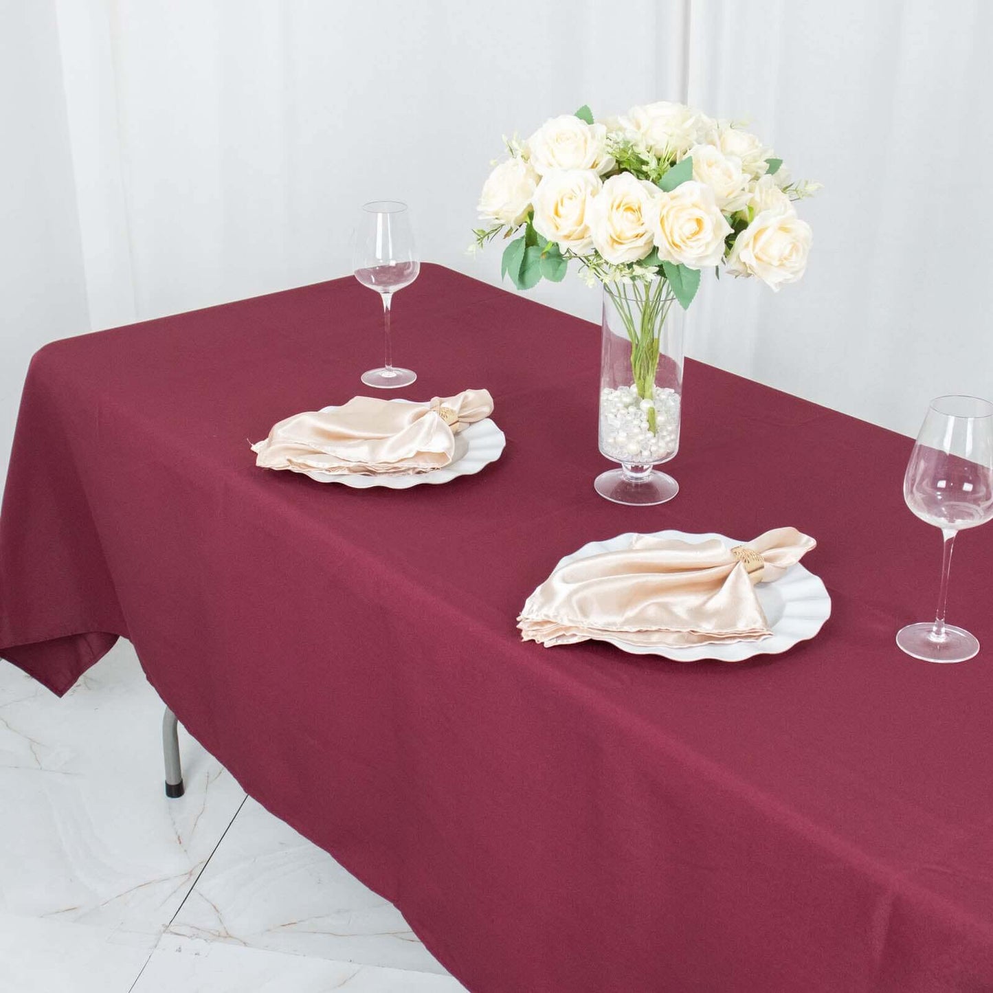 Premium Polyester 60"x102" Rectangle Tablecloth Burgundy - Durable 220GSM Wrinkle-Resistant Table Cover