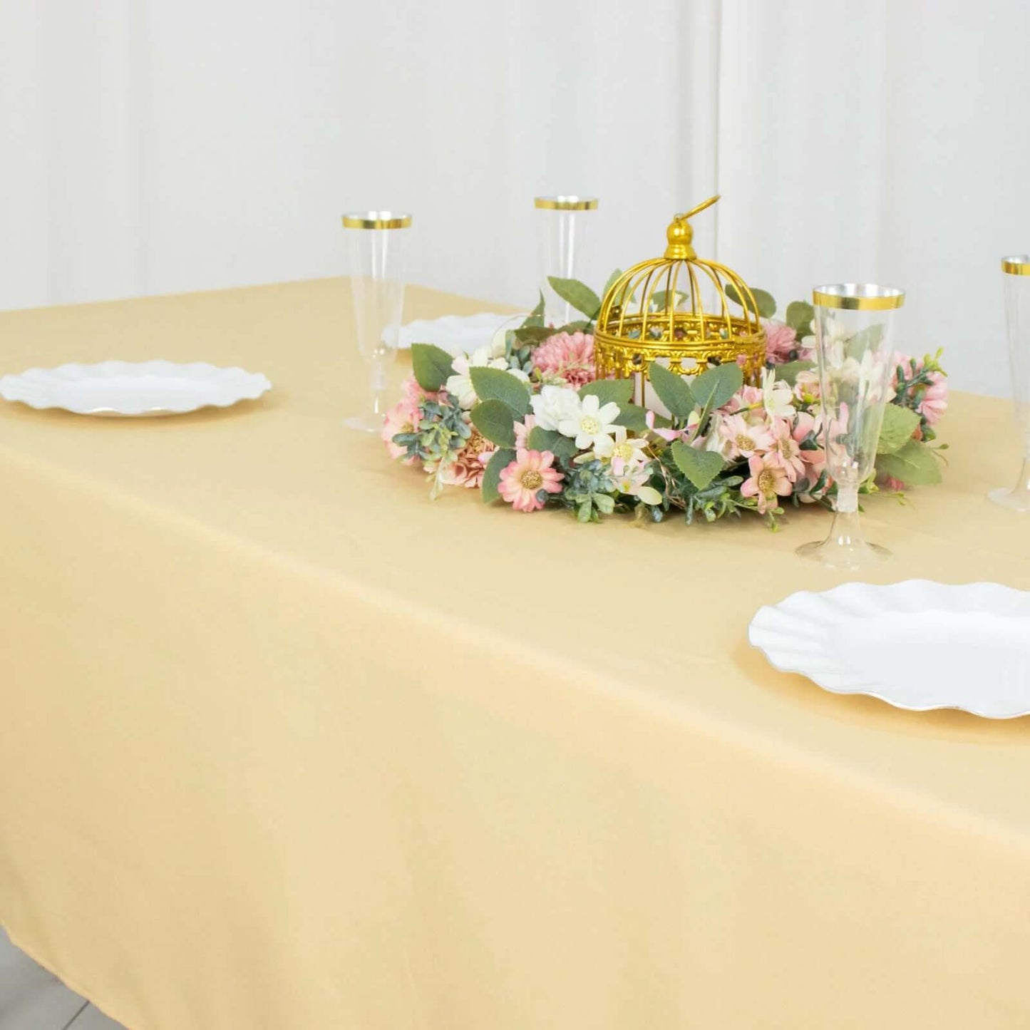Premium Polyester 60"x102" Rectangle Tablecloth Champagne - Durable 220GSM Wrinkle-Resistant Table Cover