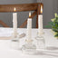 Set of 6 Glass Taper Candle Holders Ribbed Crystal Design with Gold Rim Clear - Reversible Mini Votive Tealight Stands 3"