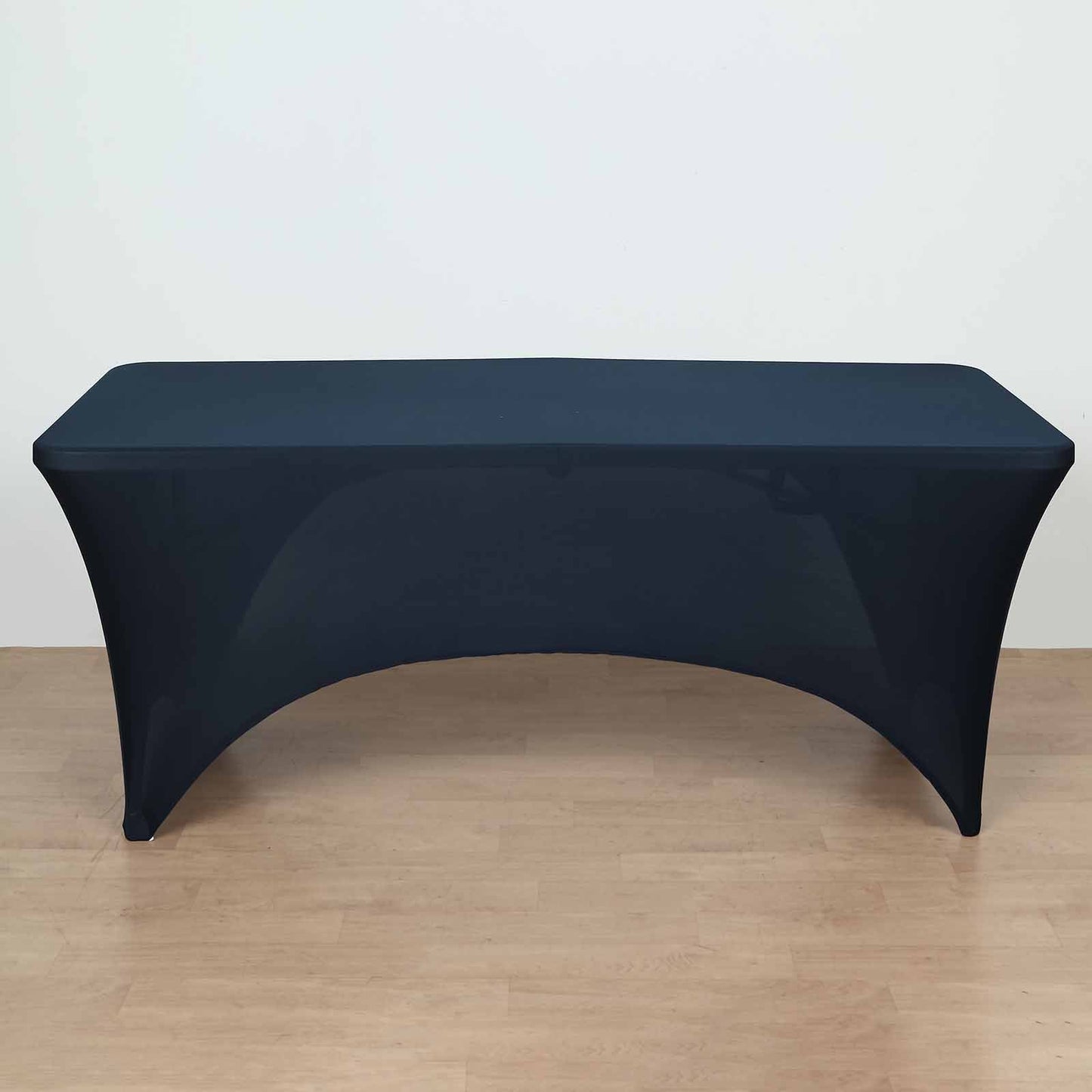 Stretch Spandex 96"x30" Rectangle Table Cover Navy Blue with Curved Open Back Design Tailored Professional Look
