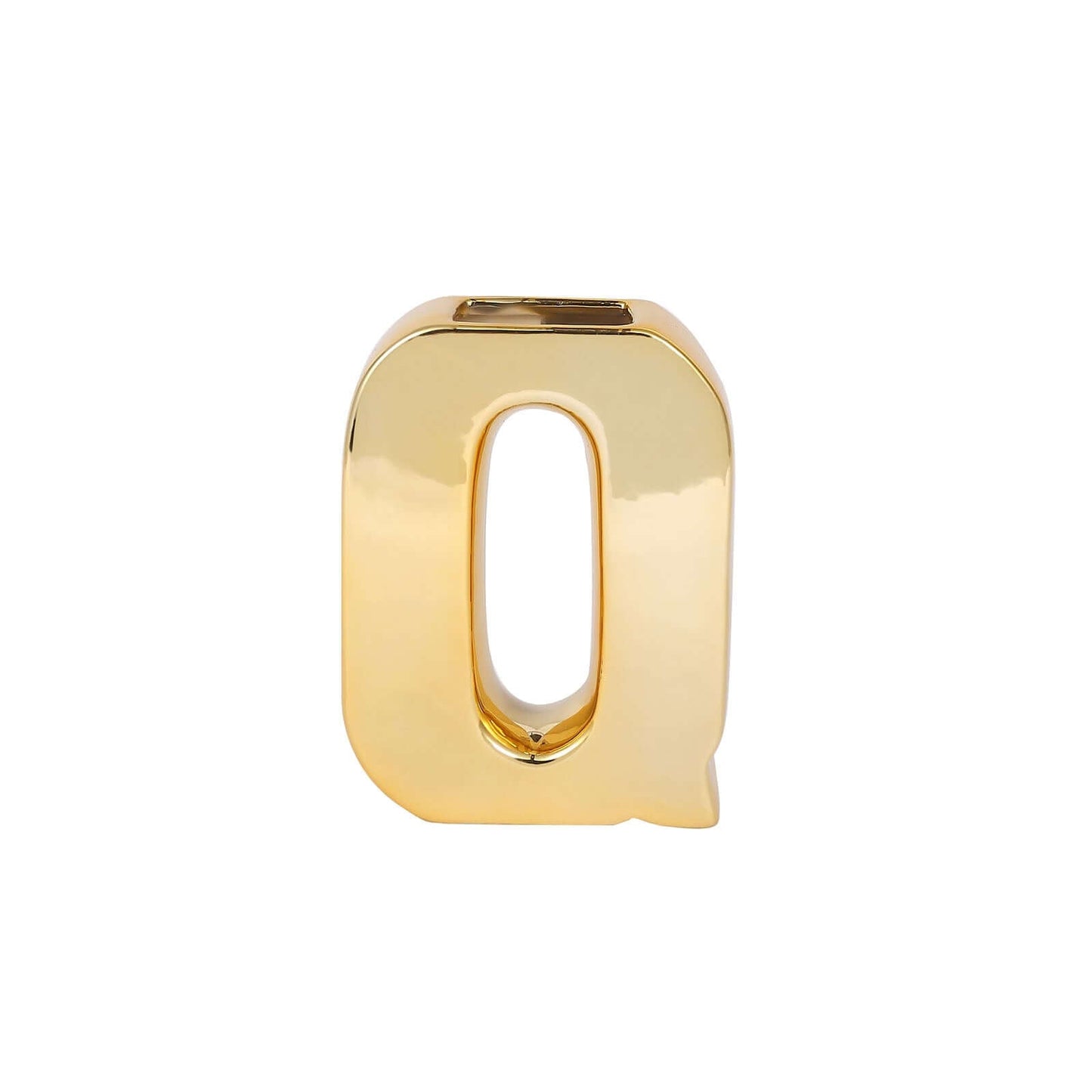 Shiny Ceramic Vase Letter "Q" Gold Plated - Chic Bud Planter Pot for Events & Decor 6"