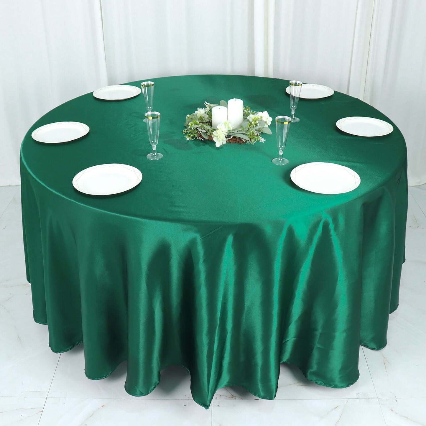 Satin 108" Round Tablecloth Hunter Emerald Green - Smooth and Lustrous Table Cover