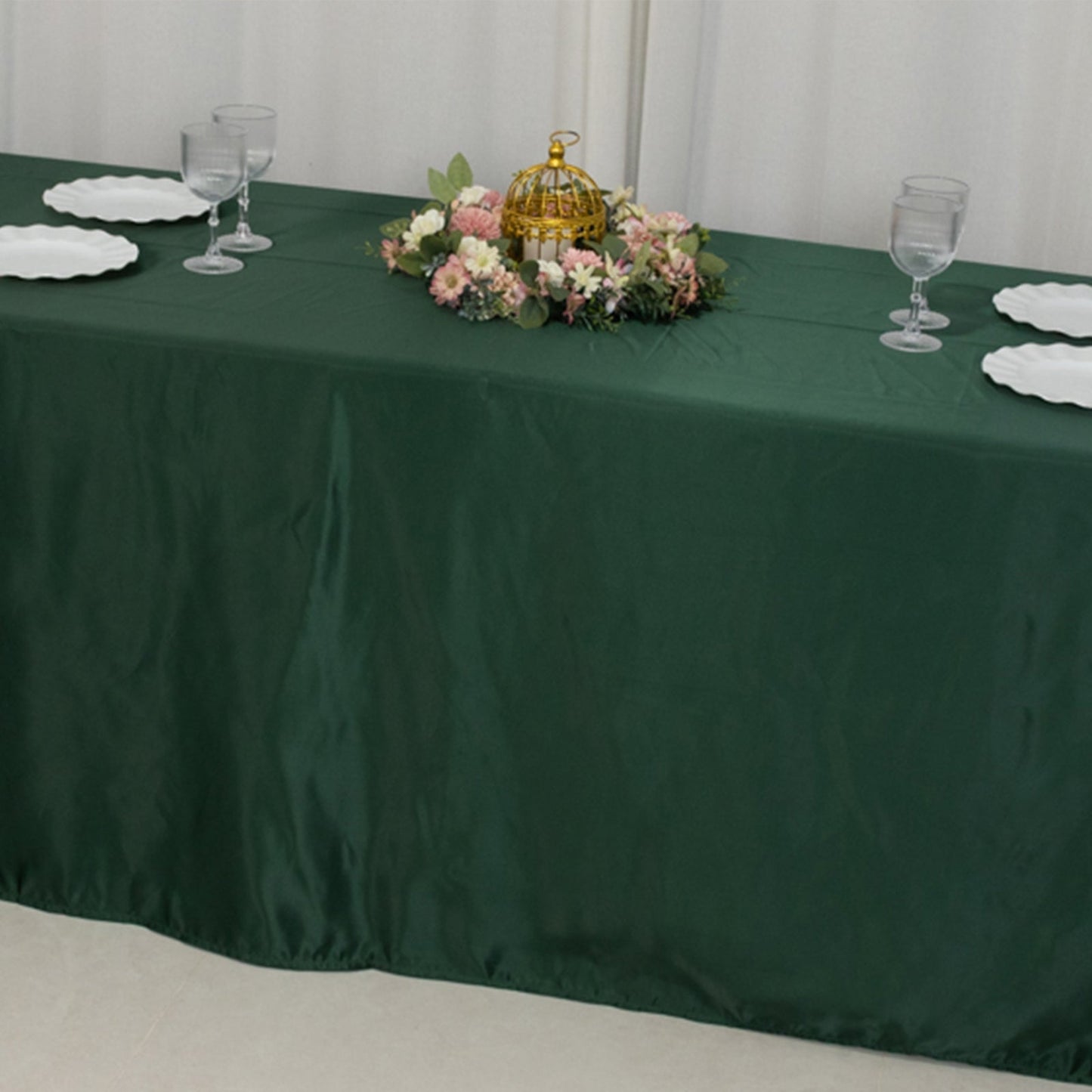 Lamour Satin 90"x156" Rectangle Tablecloth Hunter Emerald Green - Luxurious, Soft Seamless Table Cover