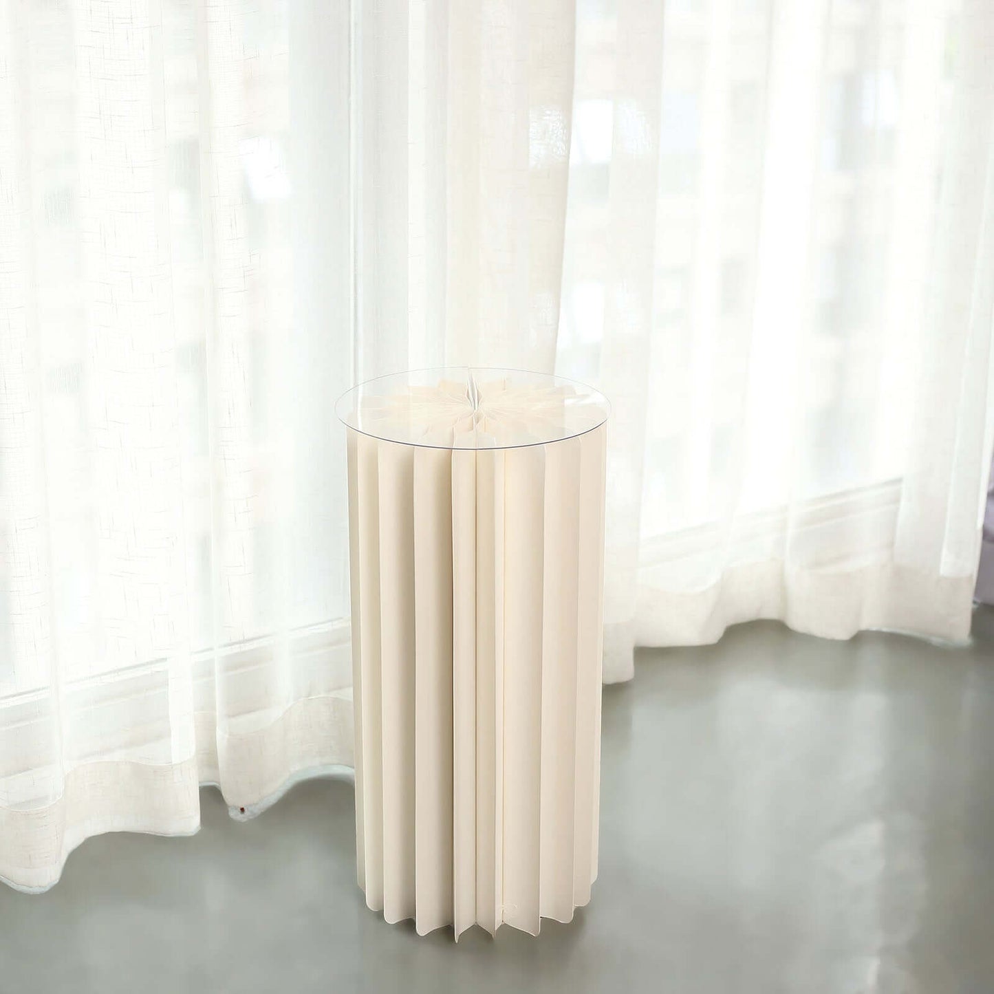24" Ivory Cylinder Display Column Stand, Pillar Pedestal Stand With Top Plate