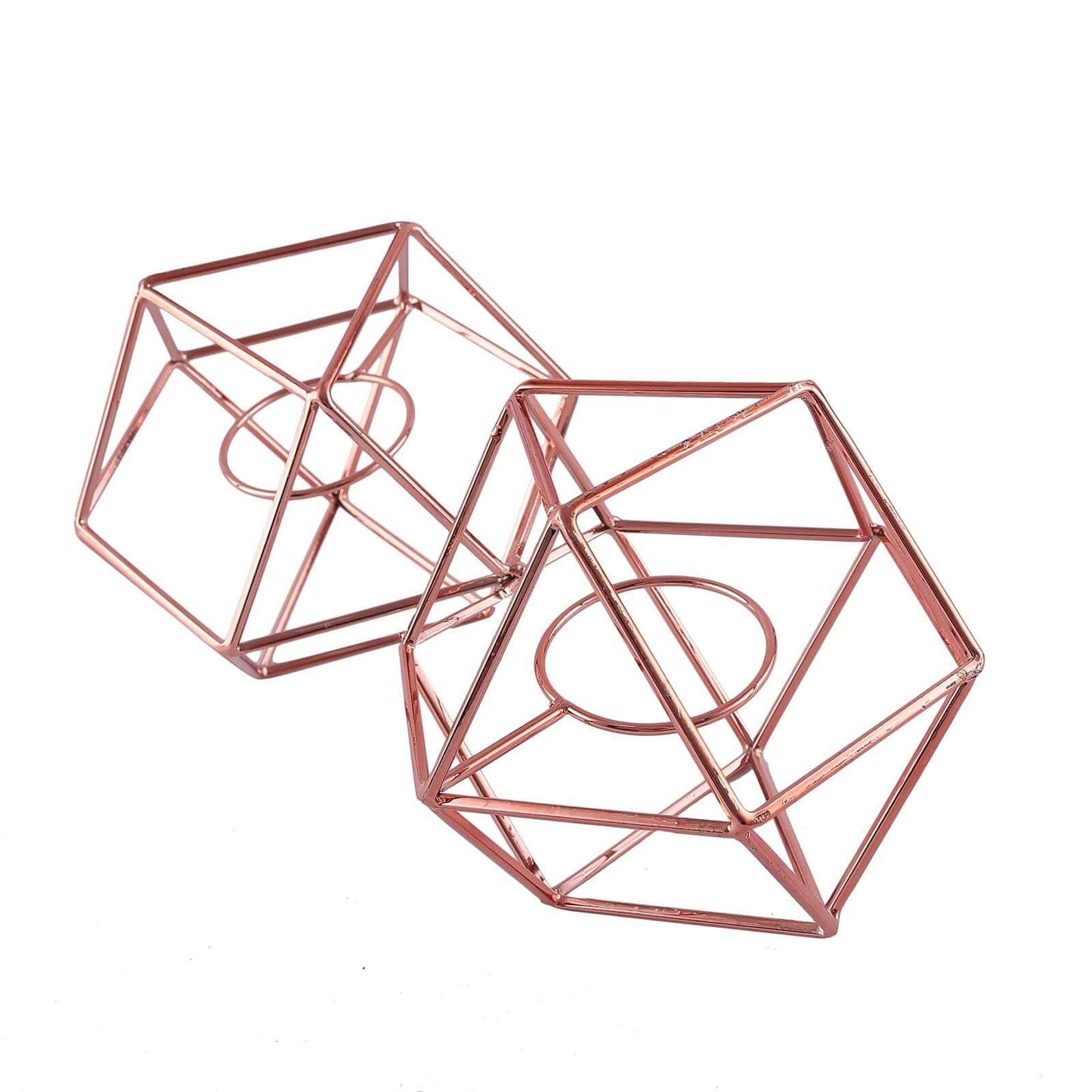 Set of Metal Candle Holders Linked Geometric Design Rose Gold - Modern Table Decor with Votive Glass for Gatherings 11"