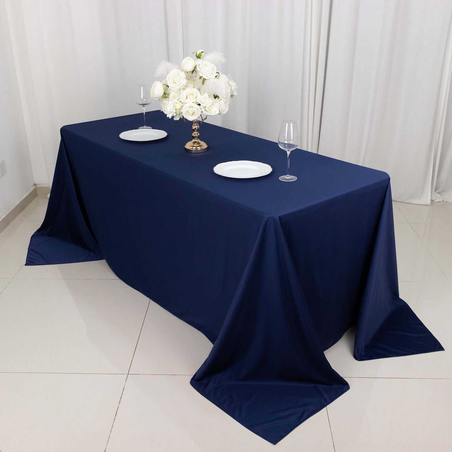 Scuba Rectangular 90"x132" Tablecloth Navy Blue - Wrinkle Free, Stain Resistant & Seamless Table Cover