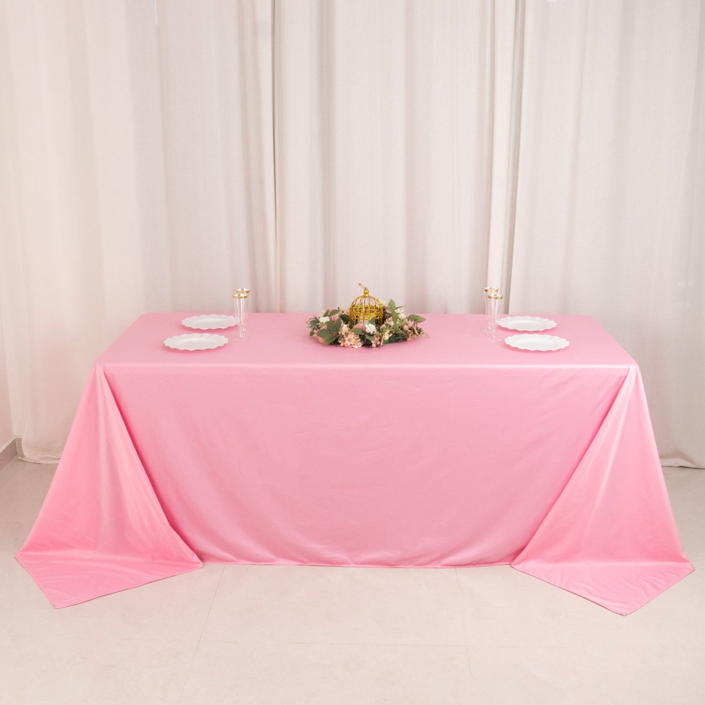 Scuba Rectangular 90"x132" Tablecloth Pink - Wrinkle Free, Stain Resistant & Seamless Table Cover