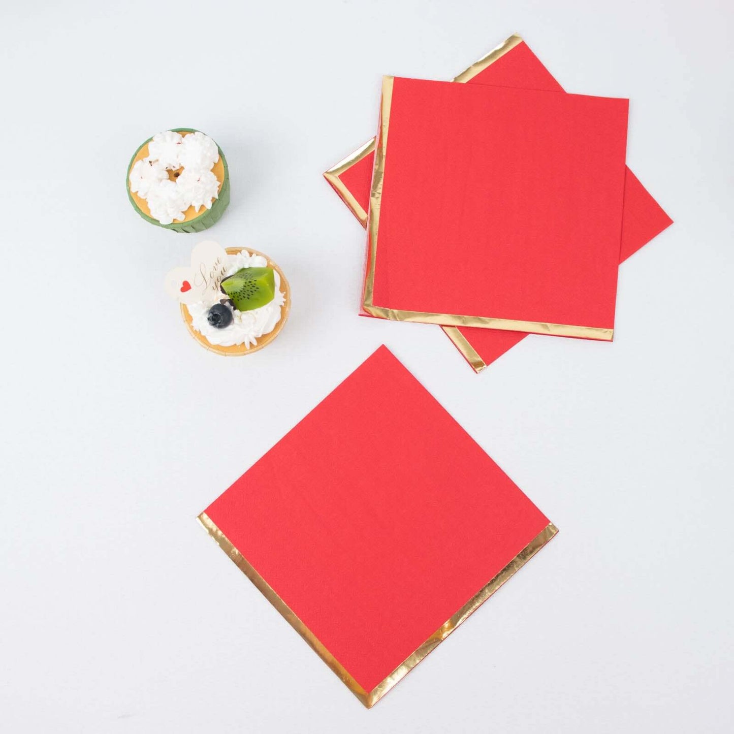 50-Pack Paper Beverage Napkins with Gold Foil Edge Red - Disposable 2 Ply Cocktail Napkins for Events 6.5"x6.5"