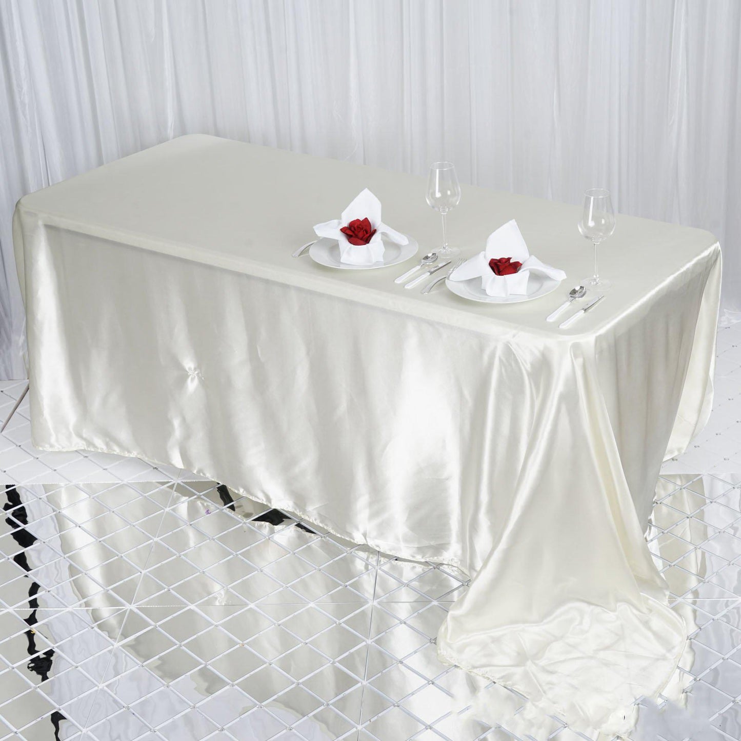 Satin Rectangular 90"x132" Tablecloth Ivory - Seamless Table Cover