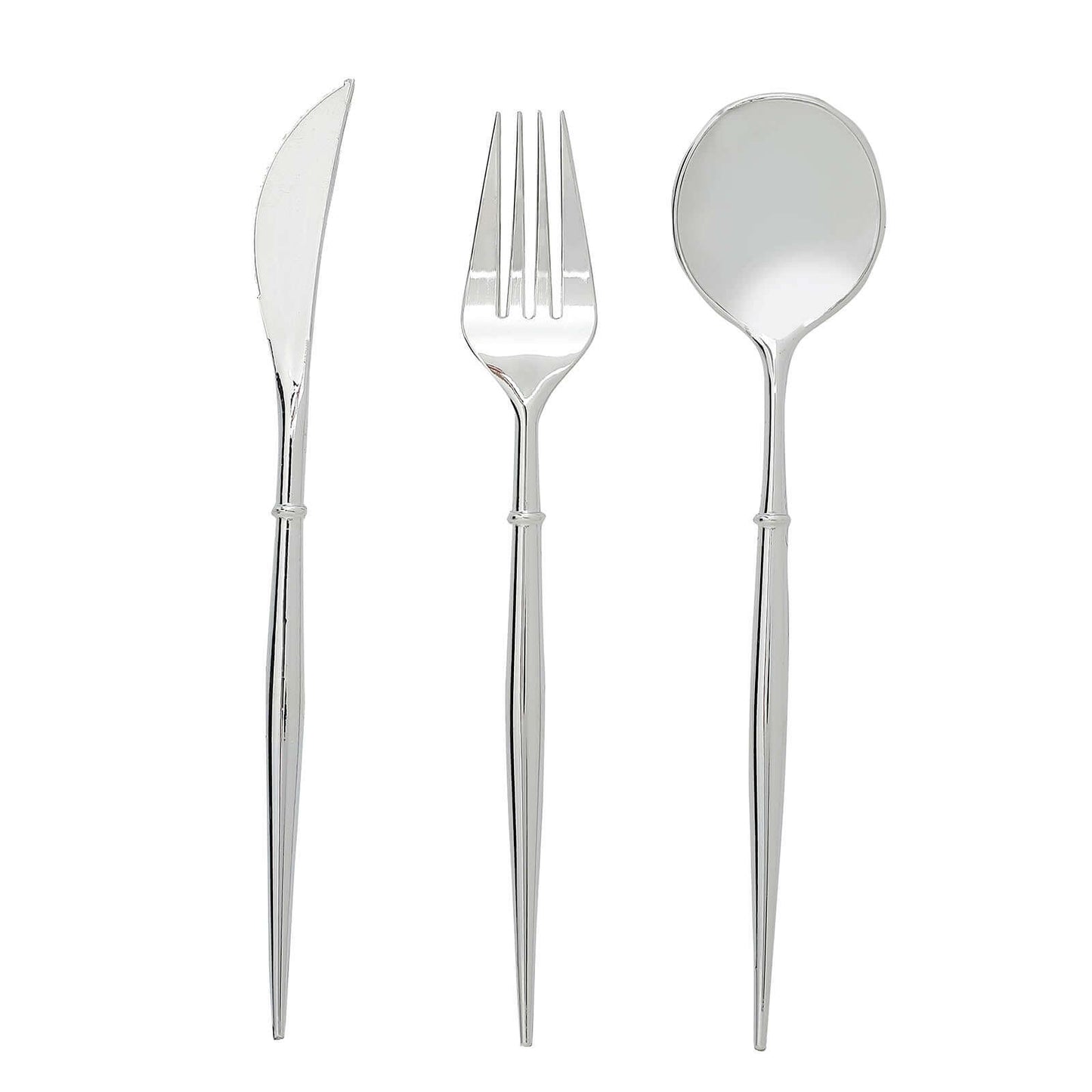 24-Pack Plastic Flatware Set in Silver - Heavy Duty Disposable Modern Silverware 8"