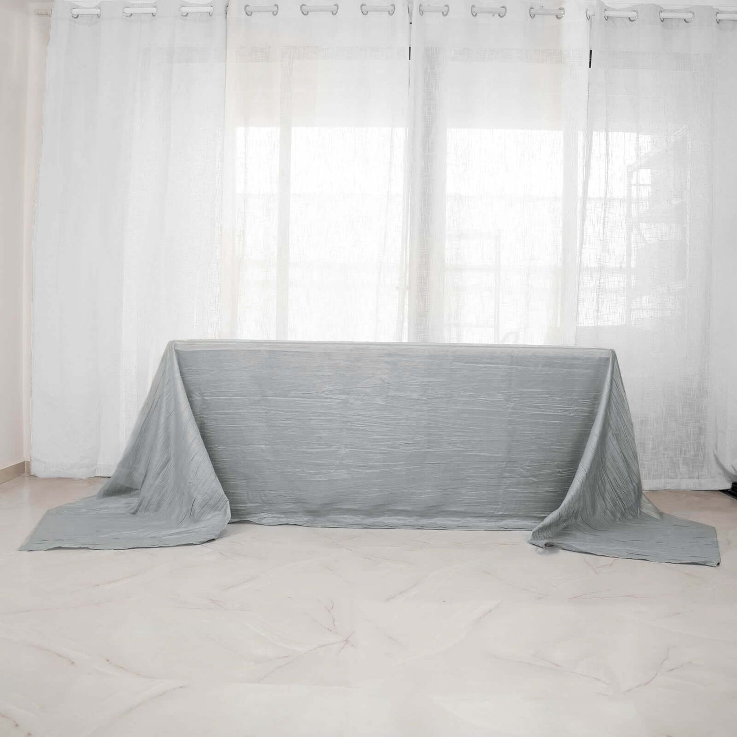 Taffeta 90"x156" Rectangle Tablecloth Silver - Accordion Crinkle Seamless Table Cover