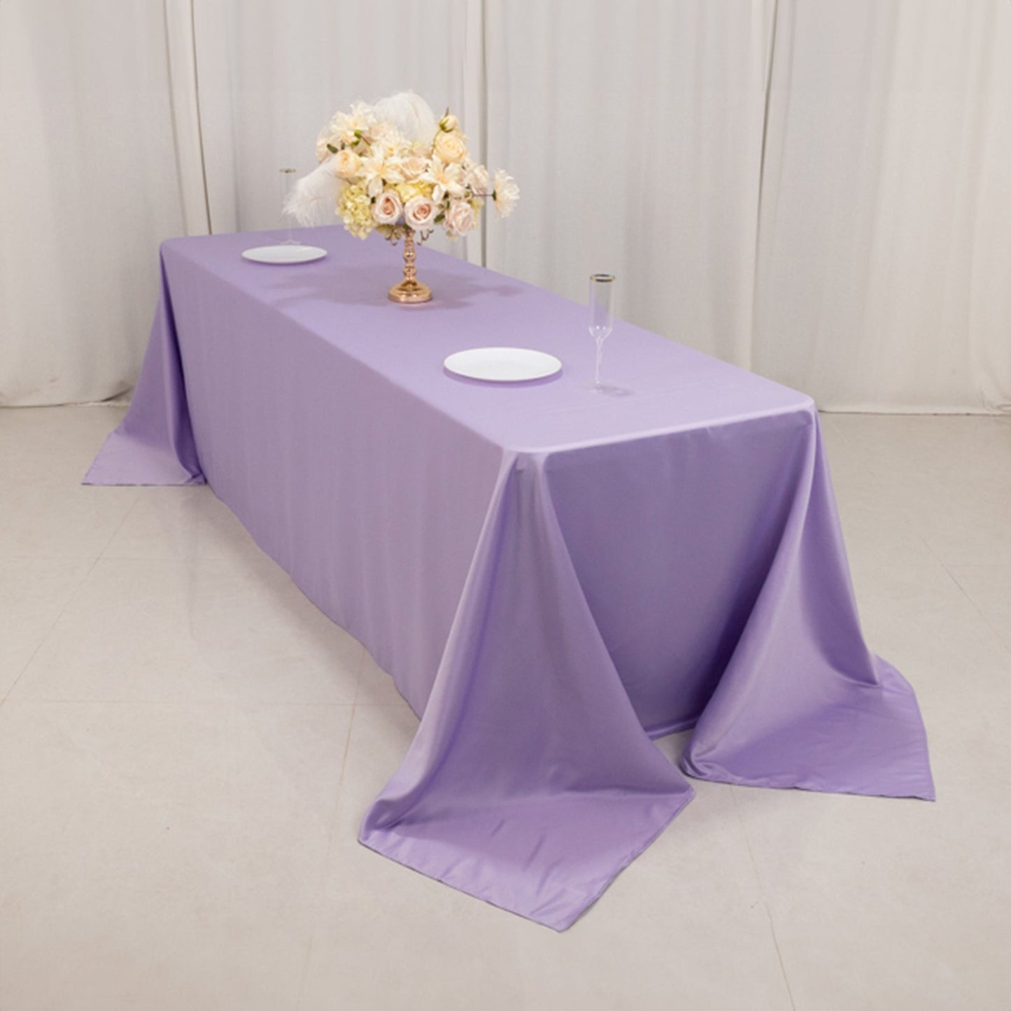 Lamour Satin 90"x156" Rectangle Tablecloth Lavender Lilac - Luxurious, Soft Seamless Table Cover