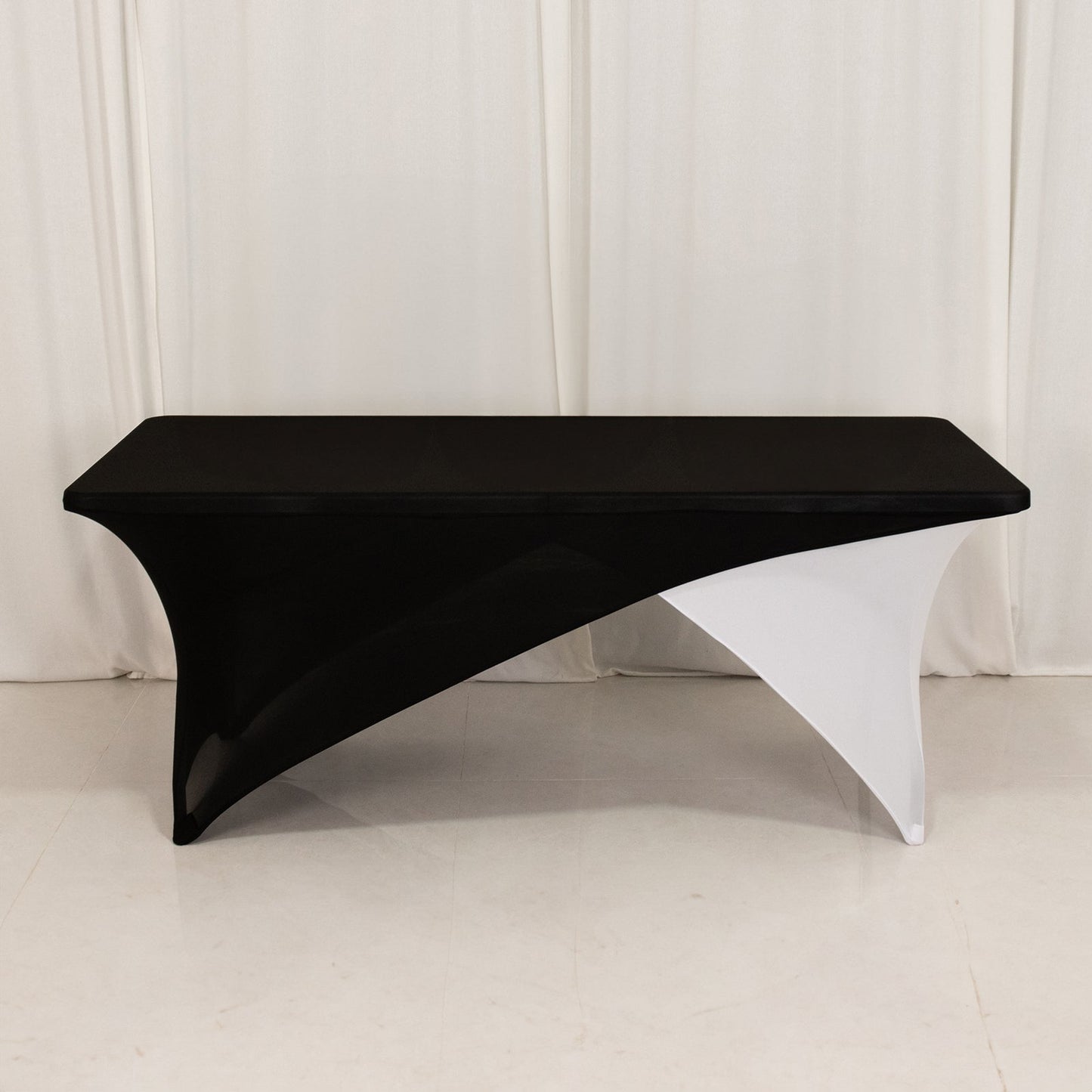 Stretch Spandex 72"x30" Rectangle Table Cover Black/White Cross Over Design - Versatile & Sleek Two-Piece Fitted Tablecloth with Elastic Foot Pockets