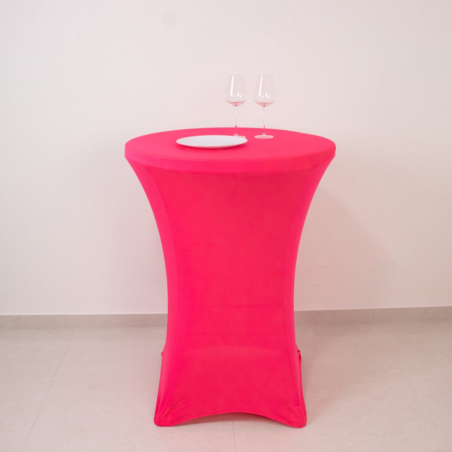 Glow Neon Fuchsia Fitted Spandex Cocktail Tablecloth â€“ 30" Round, Wrinkle-Free Cover