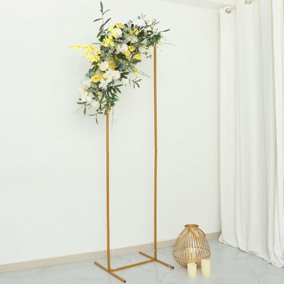 Wedding Arch Slim Gold Metal Rectangular Design Backdrop Stand - Floral Display Frame 6.5ft