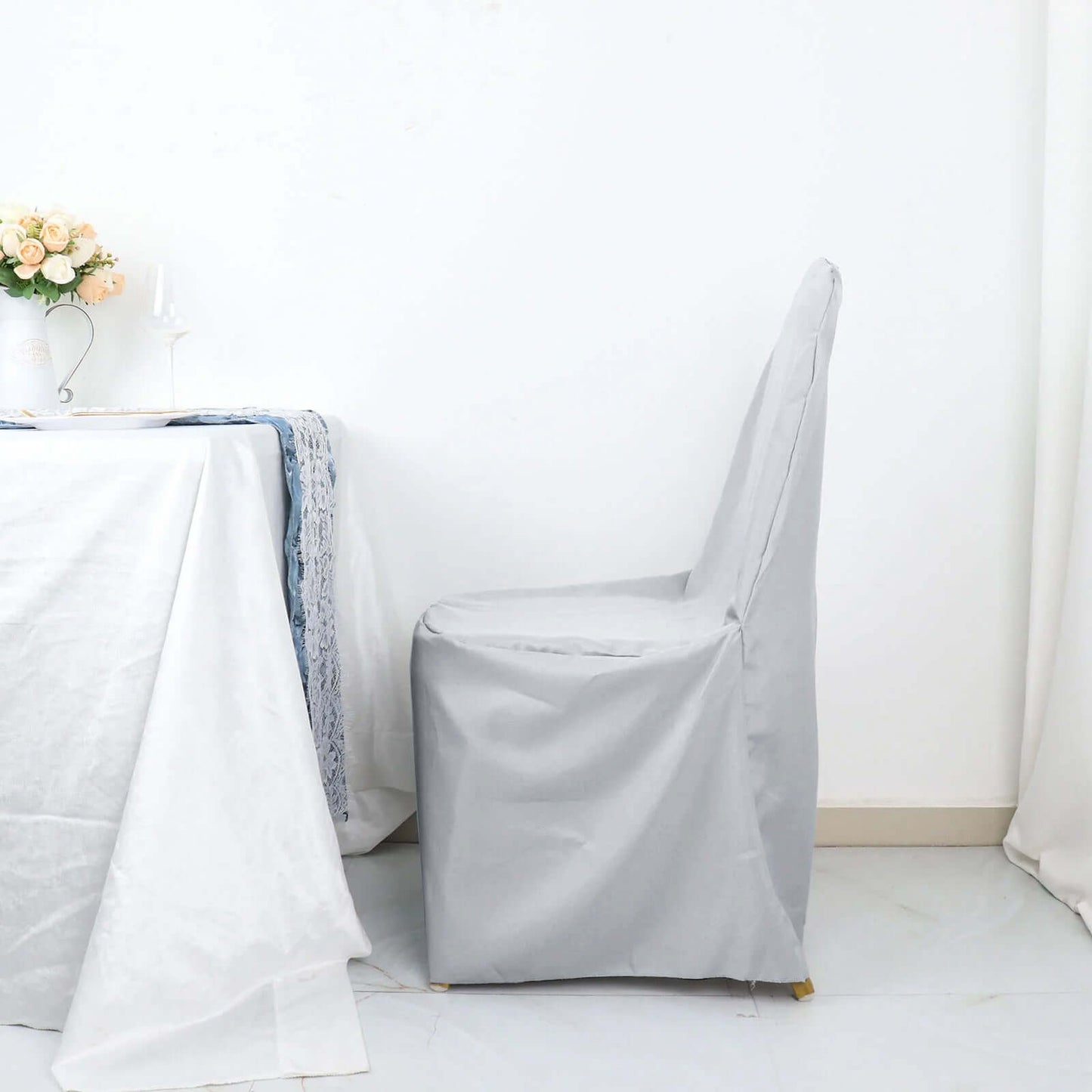 Polyester Slip On Banquet Chair Covers Silver - Stain-Resistant Reusable Durable Fabric
