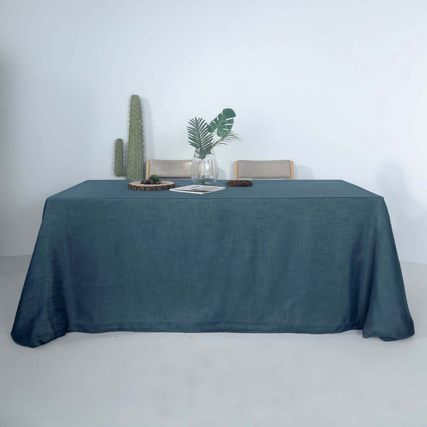 Faux Linen 90"x132" Rectangular Tablecloth Blue - Slubby Texture Wrinkle-Resistant Seamless Table Cover