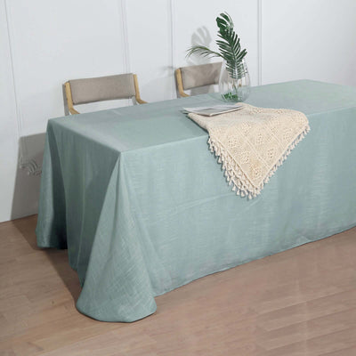 Faux Linen 90"x132" Rectangular Tablecloth Dusty Blue - Slubby Texture Wrinkle-Resistant Seamless Table Cover