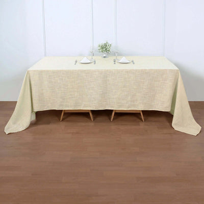 Faux Linen 90"x132" Rectangular Tablecloth Beige - Slubby Texture Wrinkle-Resistant Seamless Table Cover