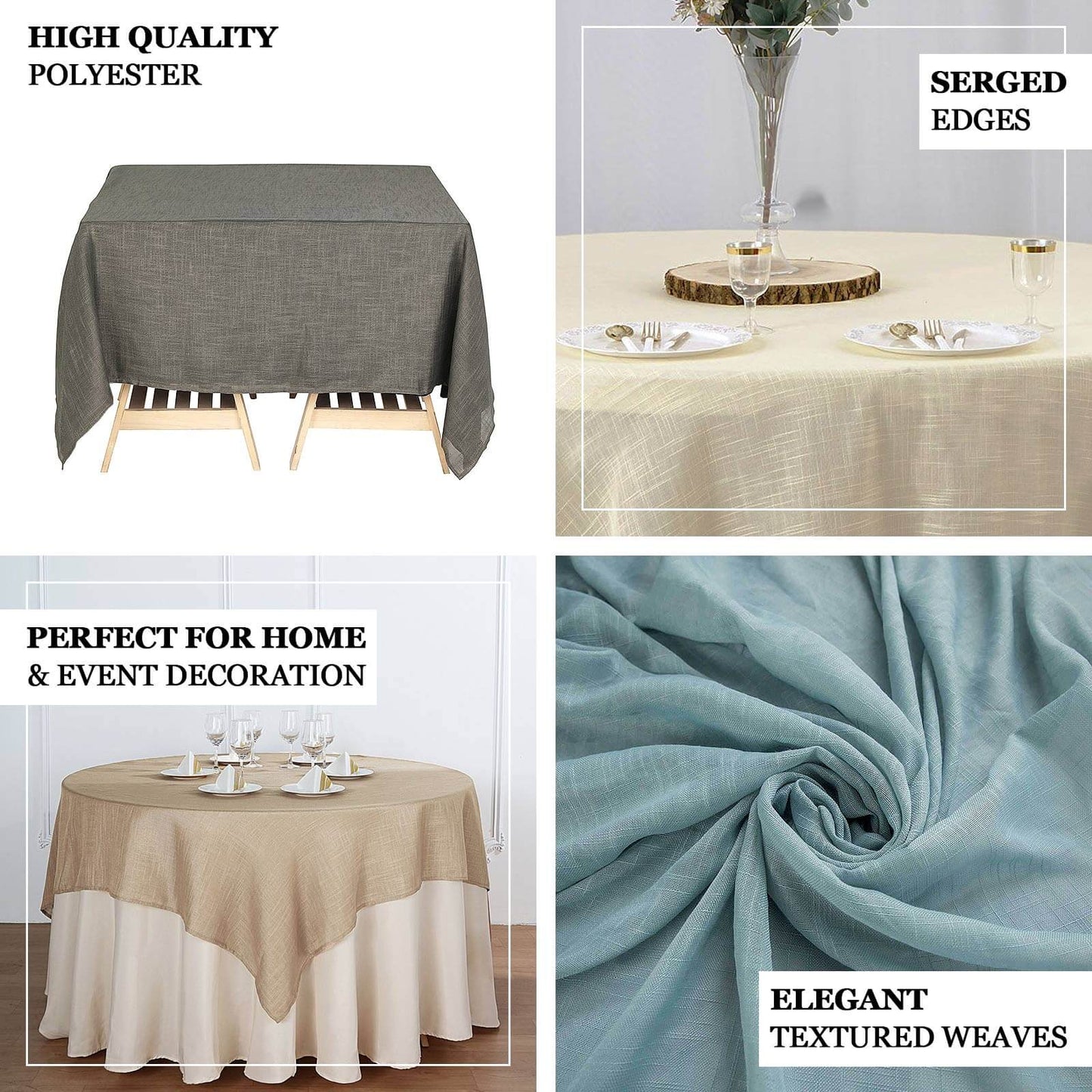 Linen 72"x72" Table Overlay Square Tablecloth Silver - Slubby Textured Wrinkle-Resistant Design for Stylish Occasions