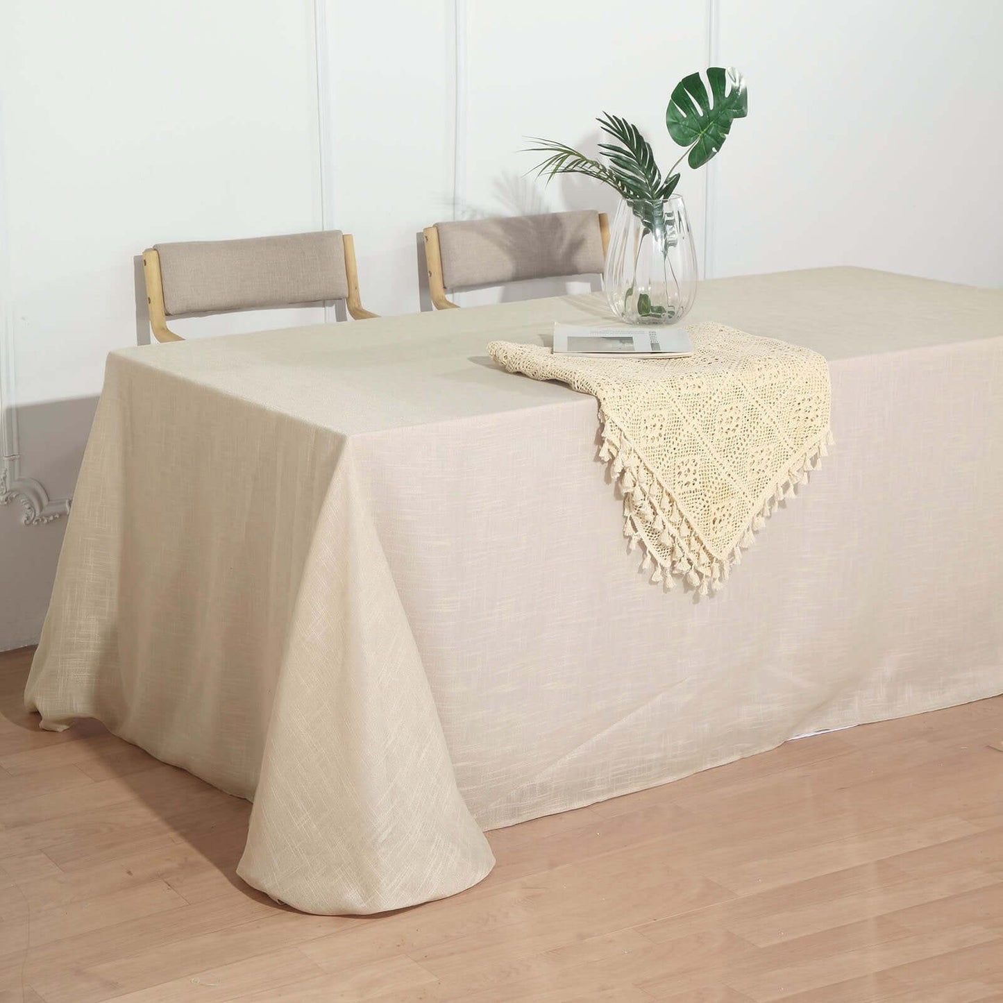 Faux Linen 90"x156" Rectangular Tablecloth Beige - Slubby Texture Wrinkle-Resistant Seamless Table Cover