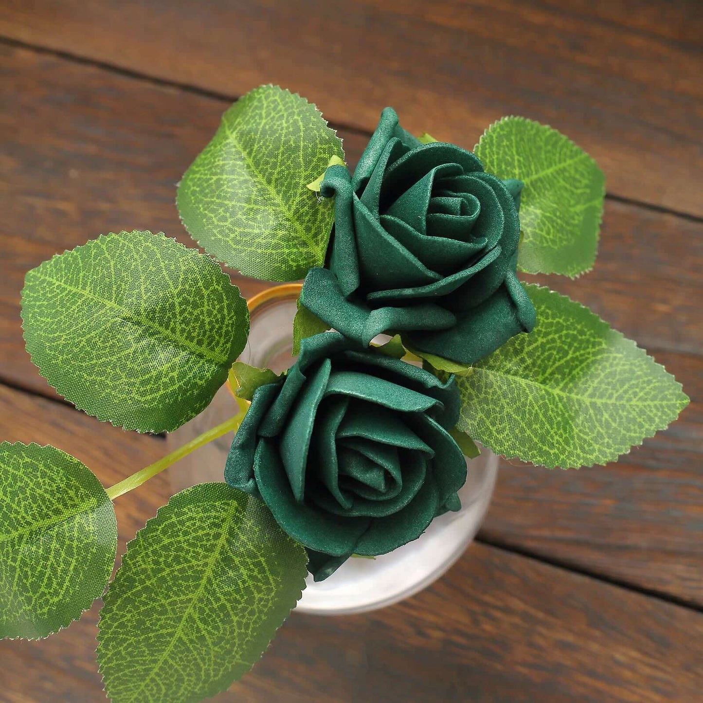 24 Roses 2" Hunter Emerald Green Artificial Foam Flowers With Stem Wire and Leaves