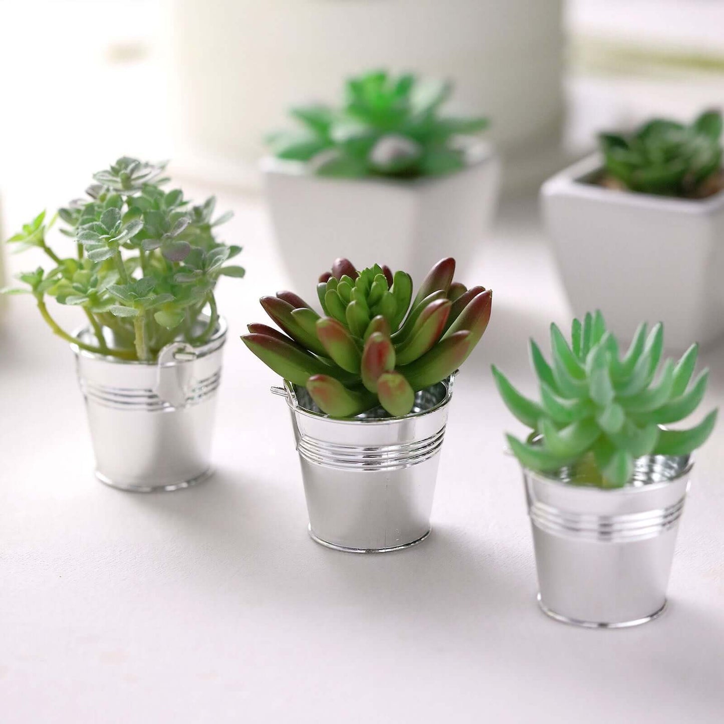 12 Pack 2" Silver Mini Planter Treat Party Favor Boxes, Small Pail Bucket Candy Container Gift Boxes