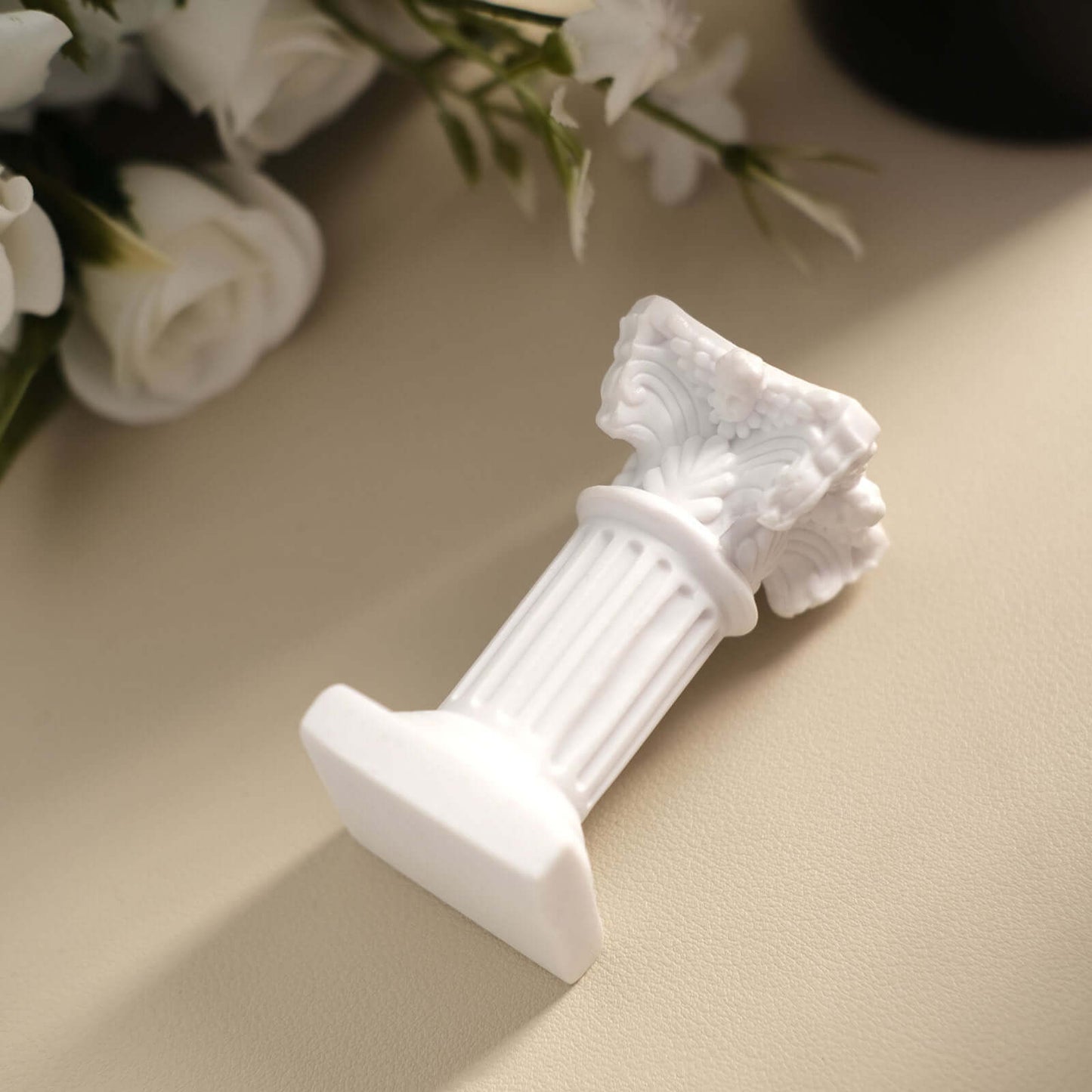6-Pack Resin Roman Column Pillar Pedestal Candle Holders, Greek Statue Antique White Stands Sturdy Decorative Design 2.5"