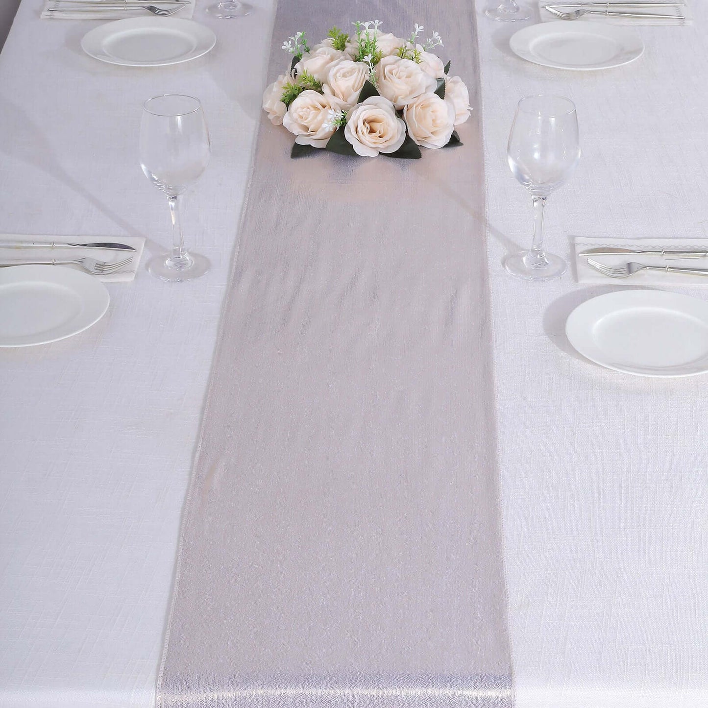 Polyester 12"x108" Table Runner Beige Shimmer Sequin Dots - Wrinkle-Free Finish Table Linen