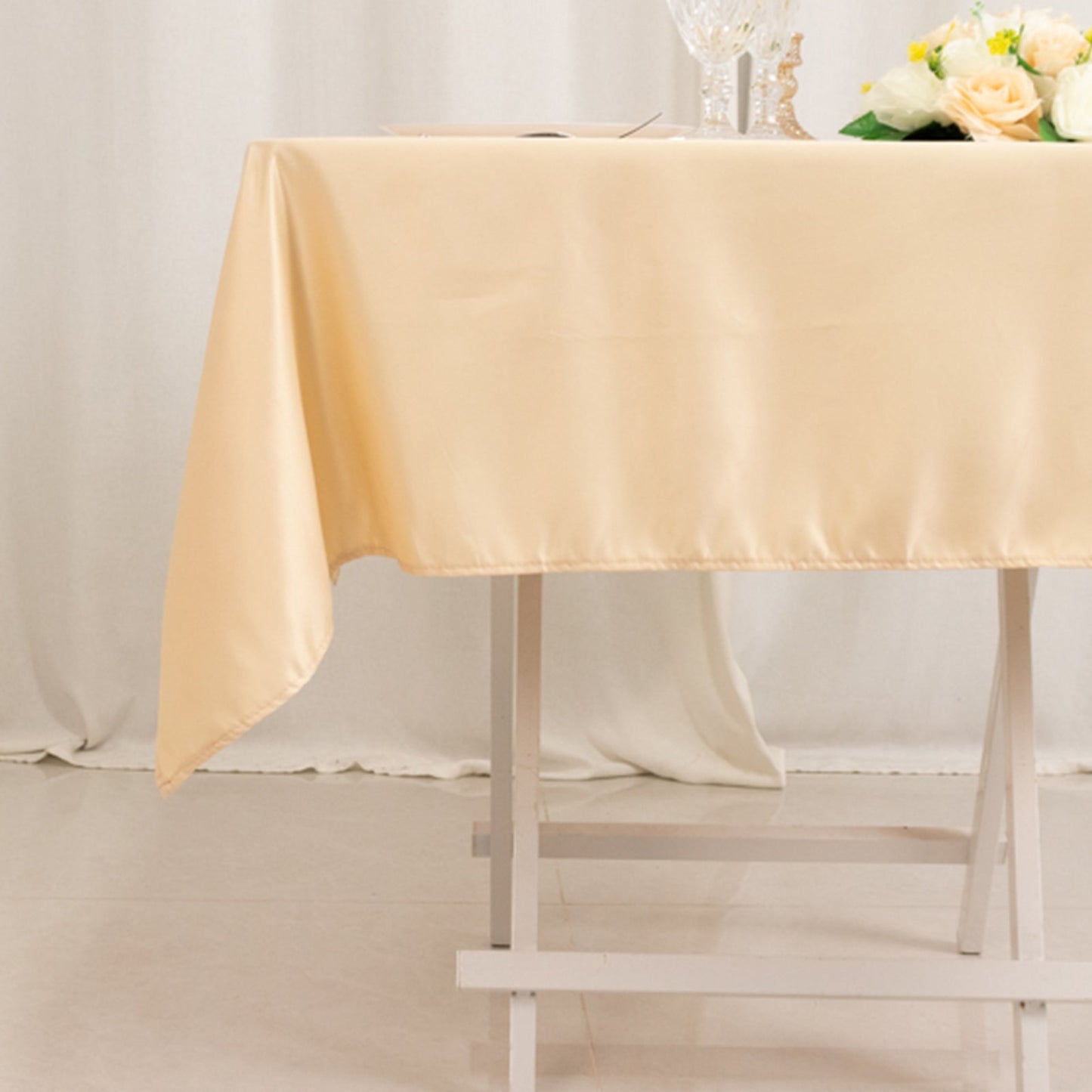 Lamour Satin 54"x54" Square Tablecloth Beige - Durable & Silk-Like Table Cover